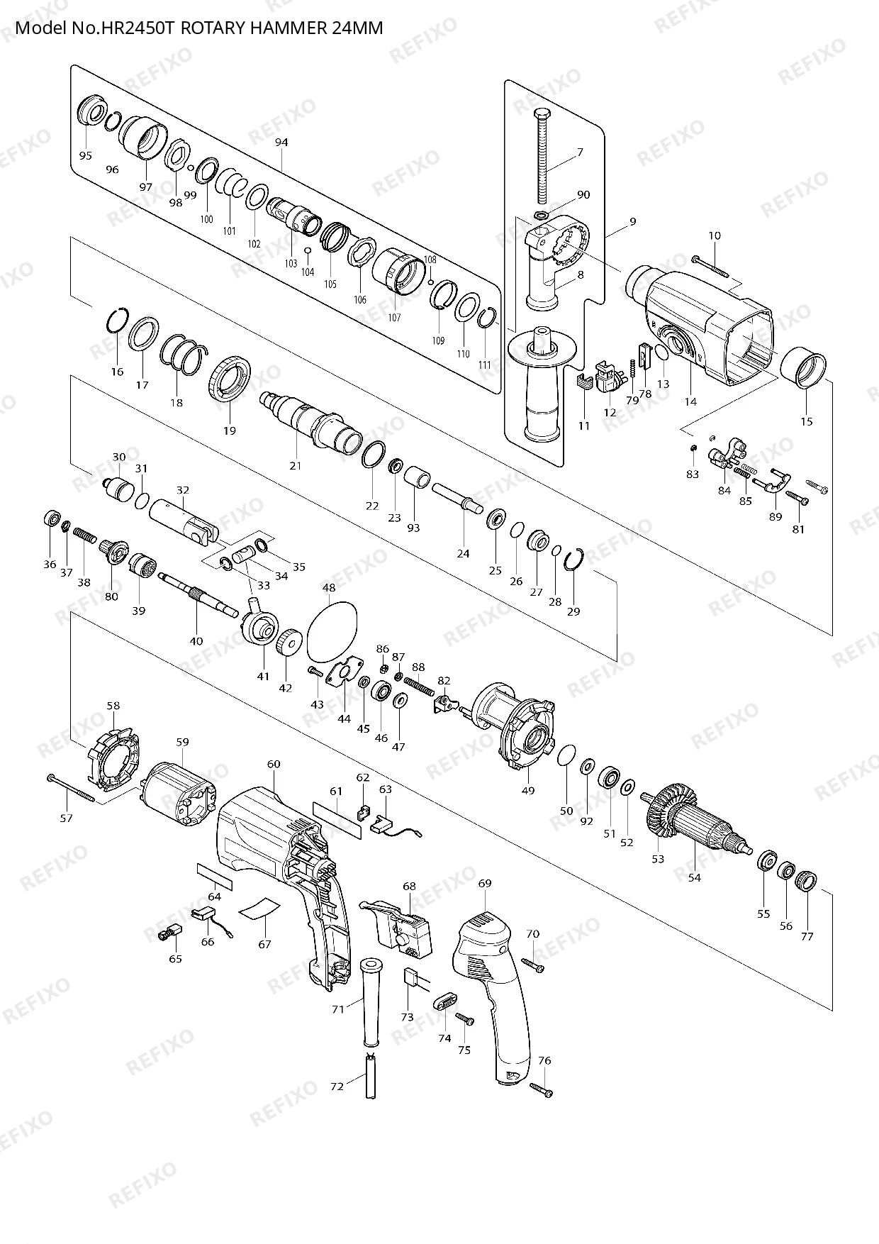 MAKITA HR2450T — схема запчастей