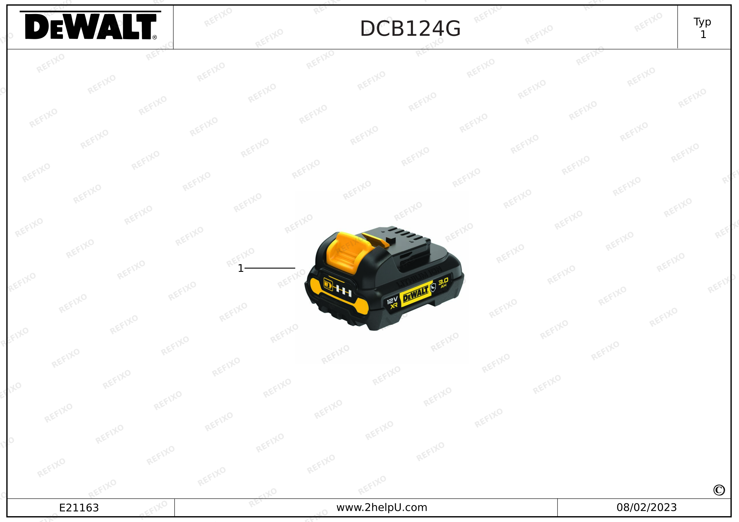 DeWalt АККУМУЛЯТОРНАЯ БАТАРЕЯ DCB124G — схема запчастей