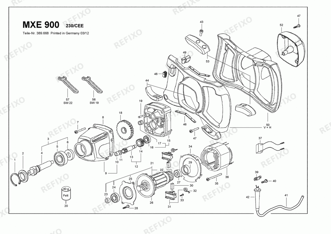 Flex MXE 900 Kit RR2 - 900 Watt 1-Gang-Rührer 368814 — схема запчастей
