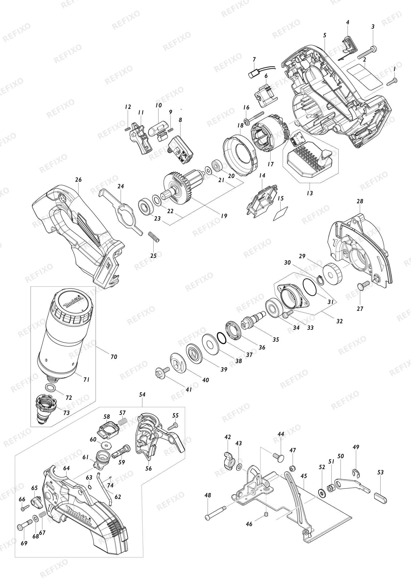 MAKITA DCC501 — схема запчастей
