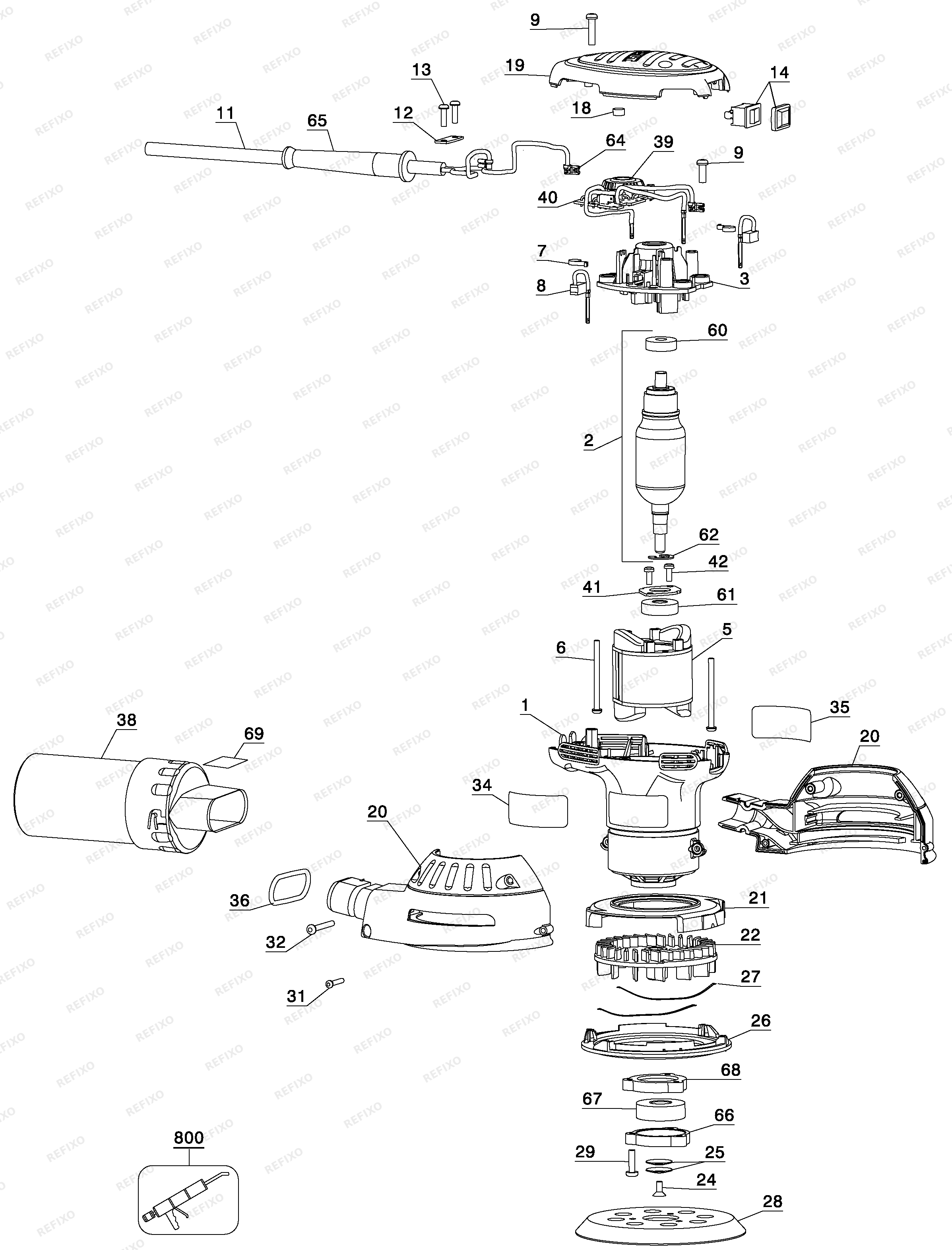 DeWalt ЭКСЦЕНТРИКОВАЯ ПЛОСКОШЛИФОВАЛЬНАЯ МАШИНКА D26453 — схема запчастей