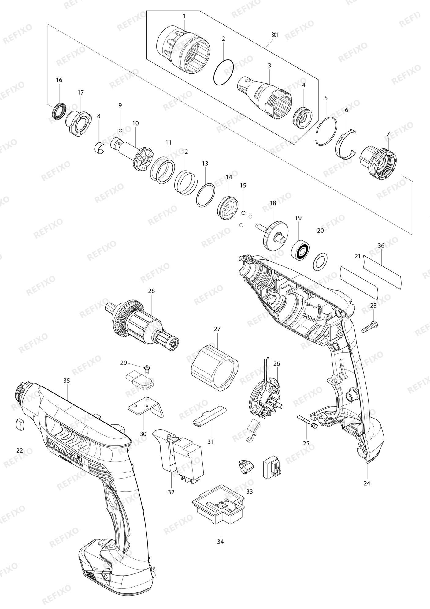 MAKITA DFS451 — схема запчастей