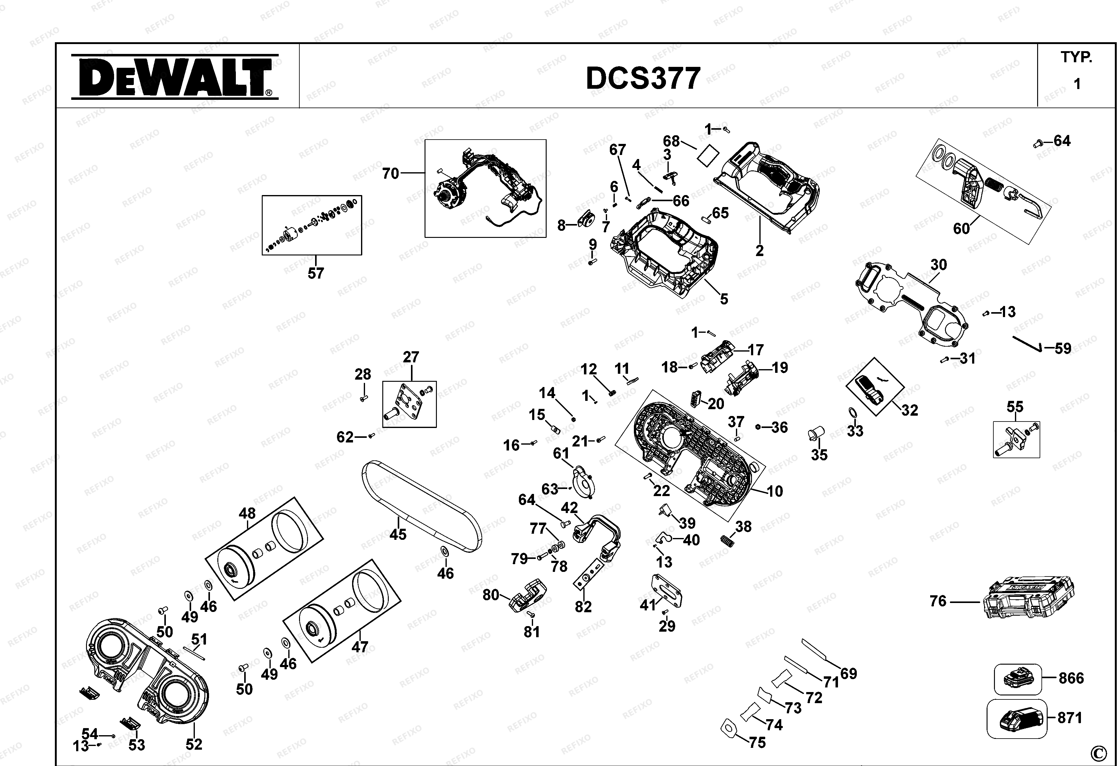 DeWalt ????????? ???? DCS377NT — схема запчастей