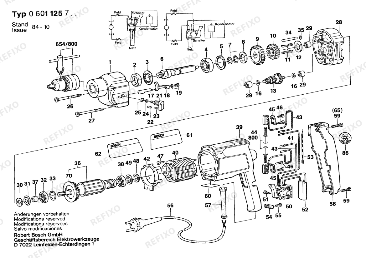 Bosch Дрель Drill | 115 V | 025 - AMS (0 601 125 734) — схема запчастей