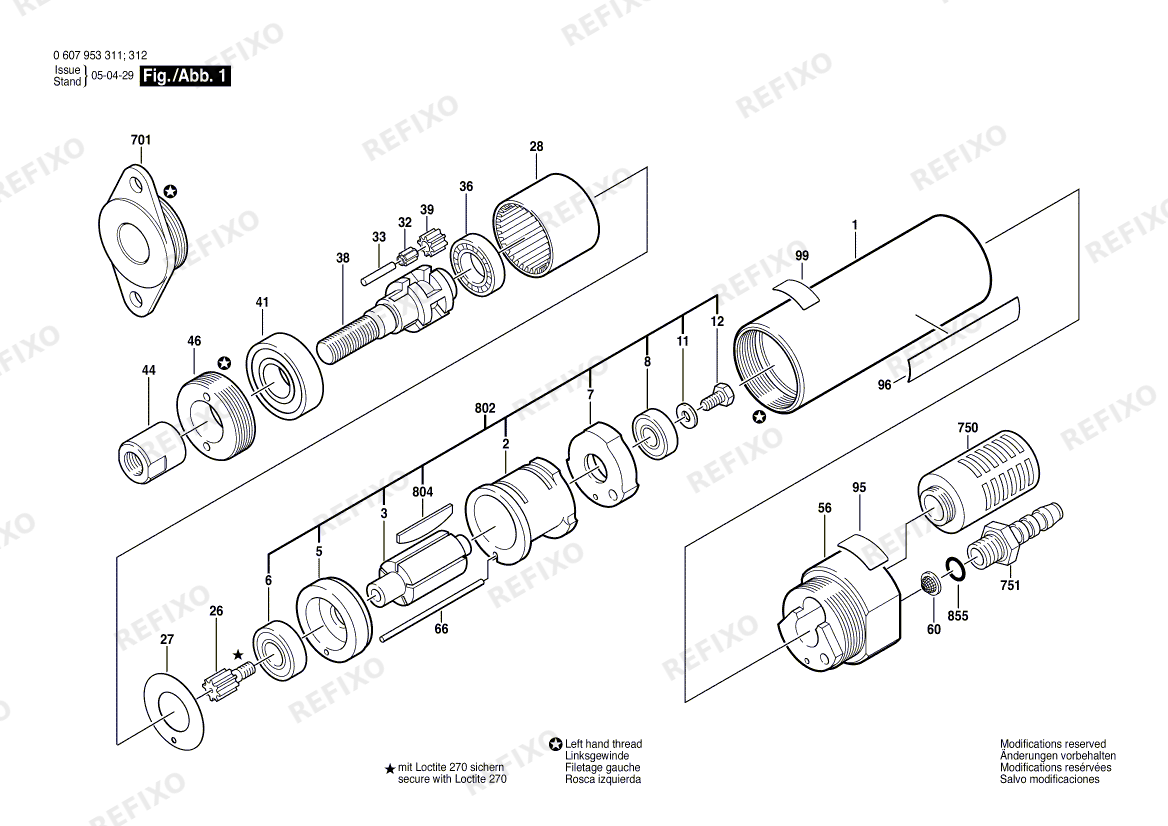 Bosch Einbaumotor 180 WATT-SERIE (0 607 953 312) — схема запчастей