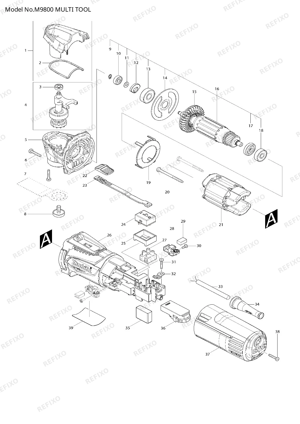 MAKITA M9800 — схема запчастей