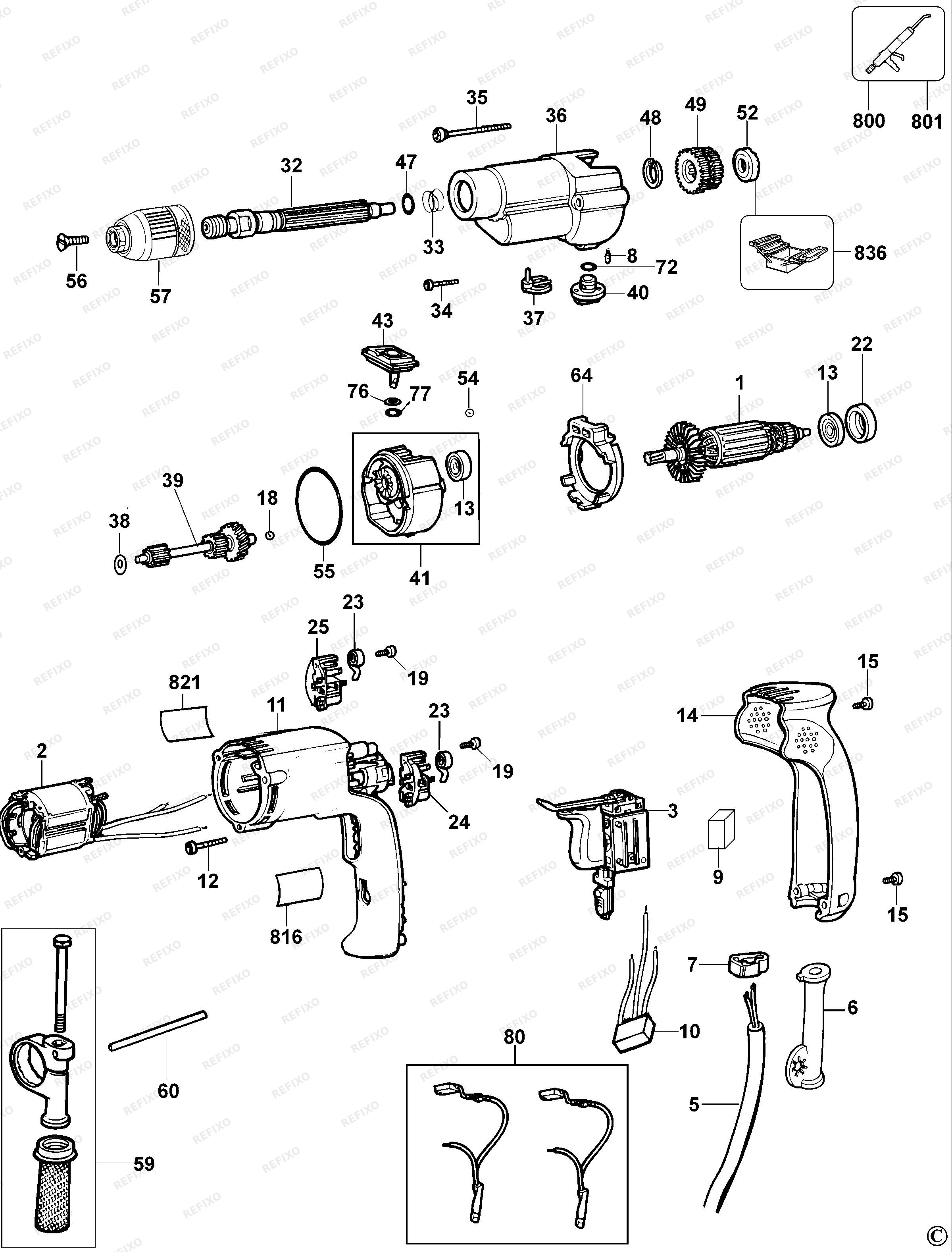 DeWalt ДРЕЛЬ D21721 — схема запчастей