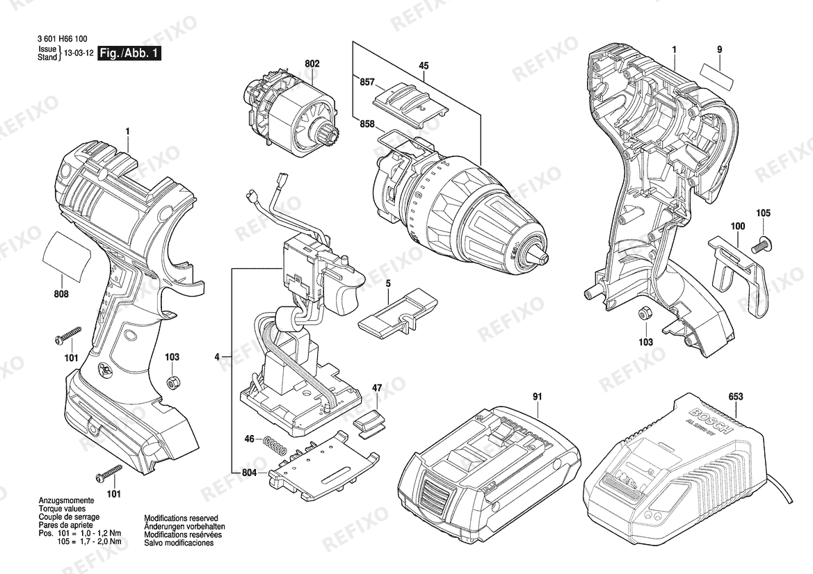 Bosch Аккумуляторный шуруповёрт GSR 18 V-LI Bulk | 18 V | 001 - EU (3 601 H66 100) — схема запчастей