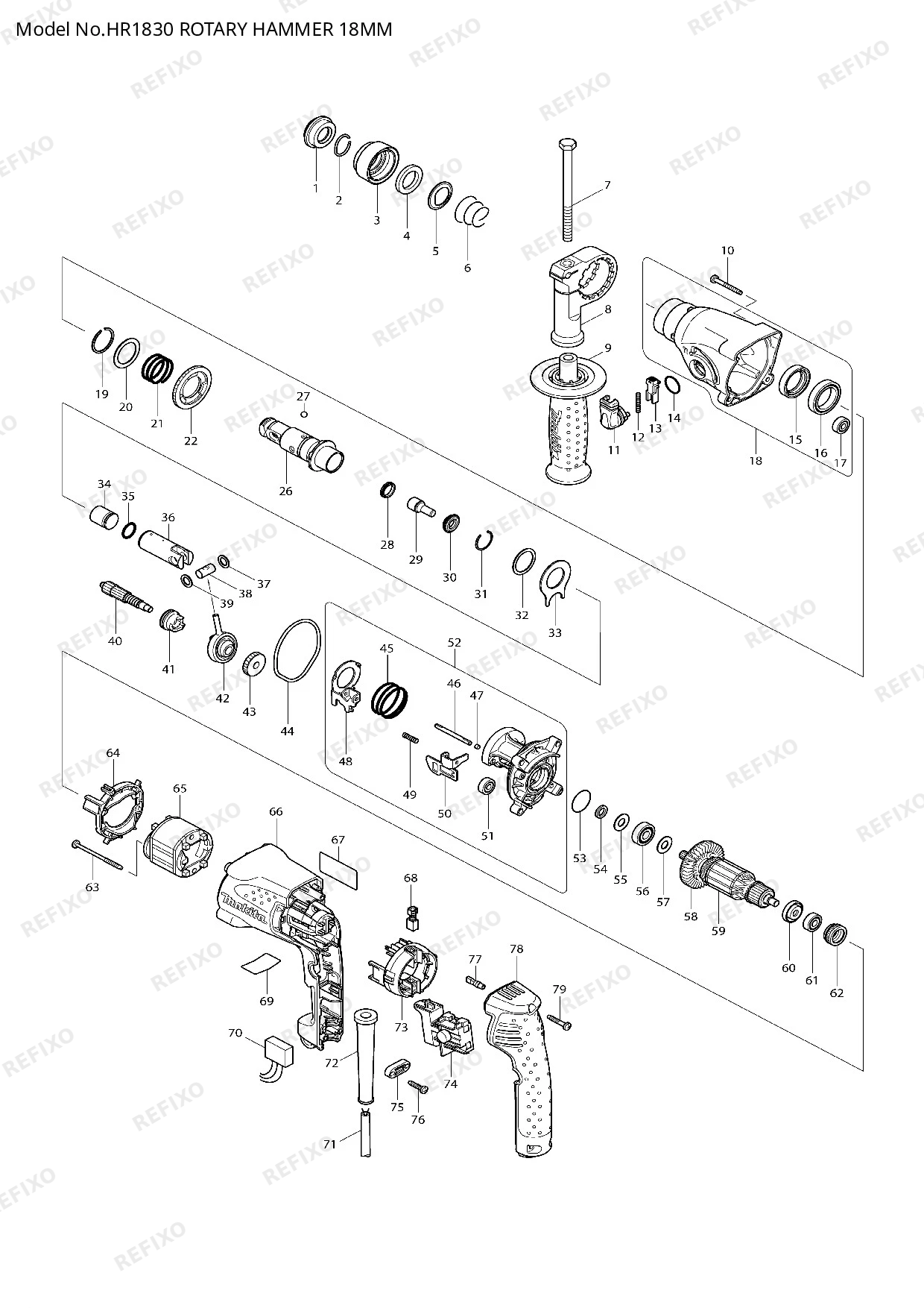 MAKITA HR1830 — схема запчастей
