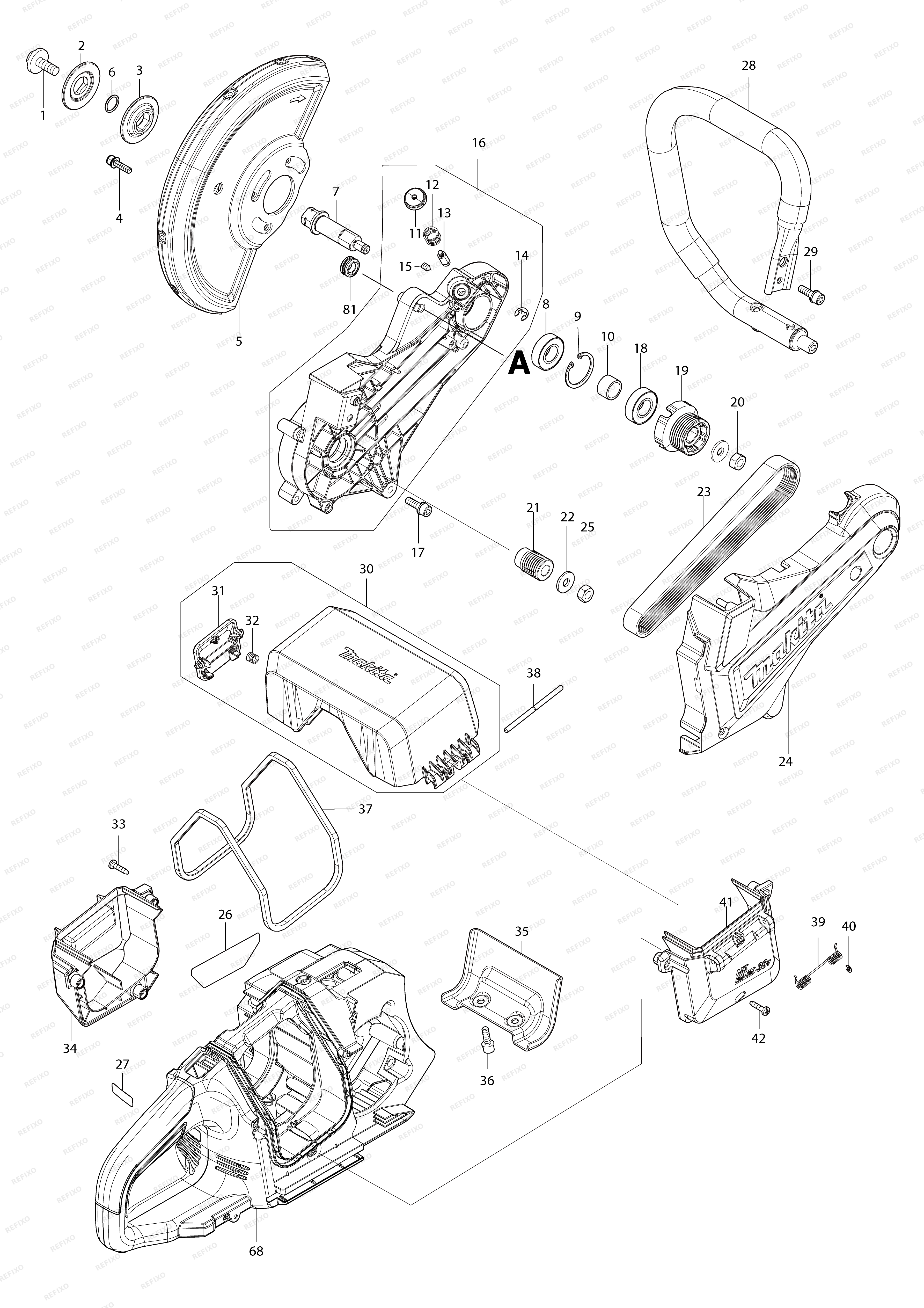 MAKITA DCE090 — схема запчастей