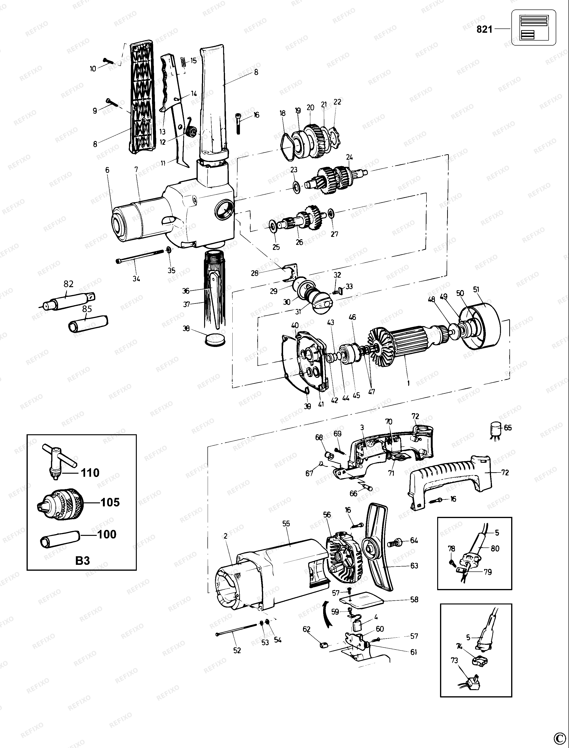 DeWalt ДРЕЛЬ DW152 — схема запчастей