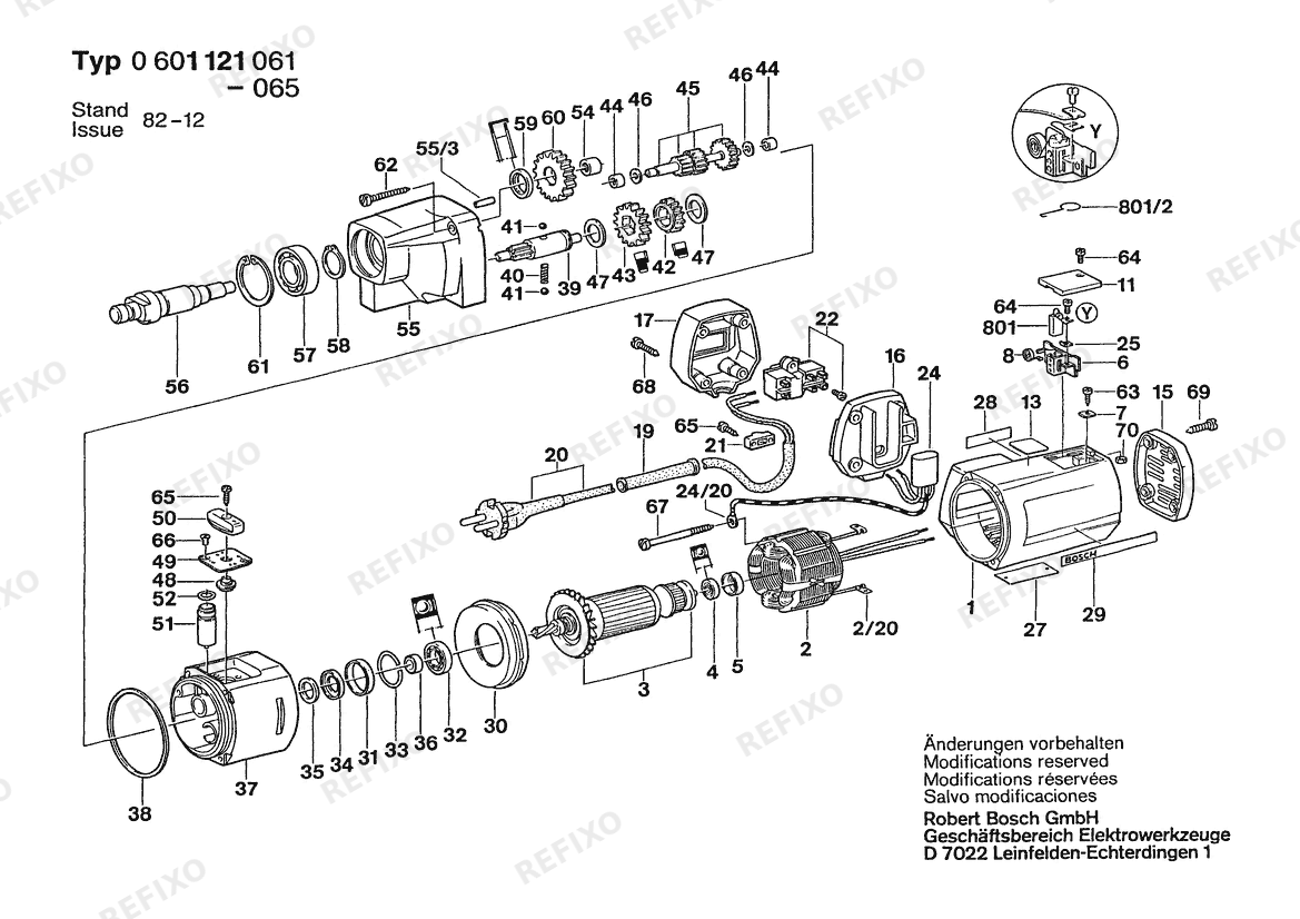 Bosch Дрель 1121 | 110 V | 035 - FR (0 601 121 062) — схема запчастей