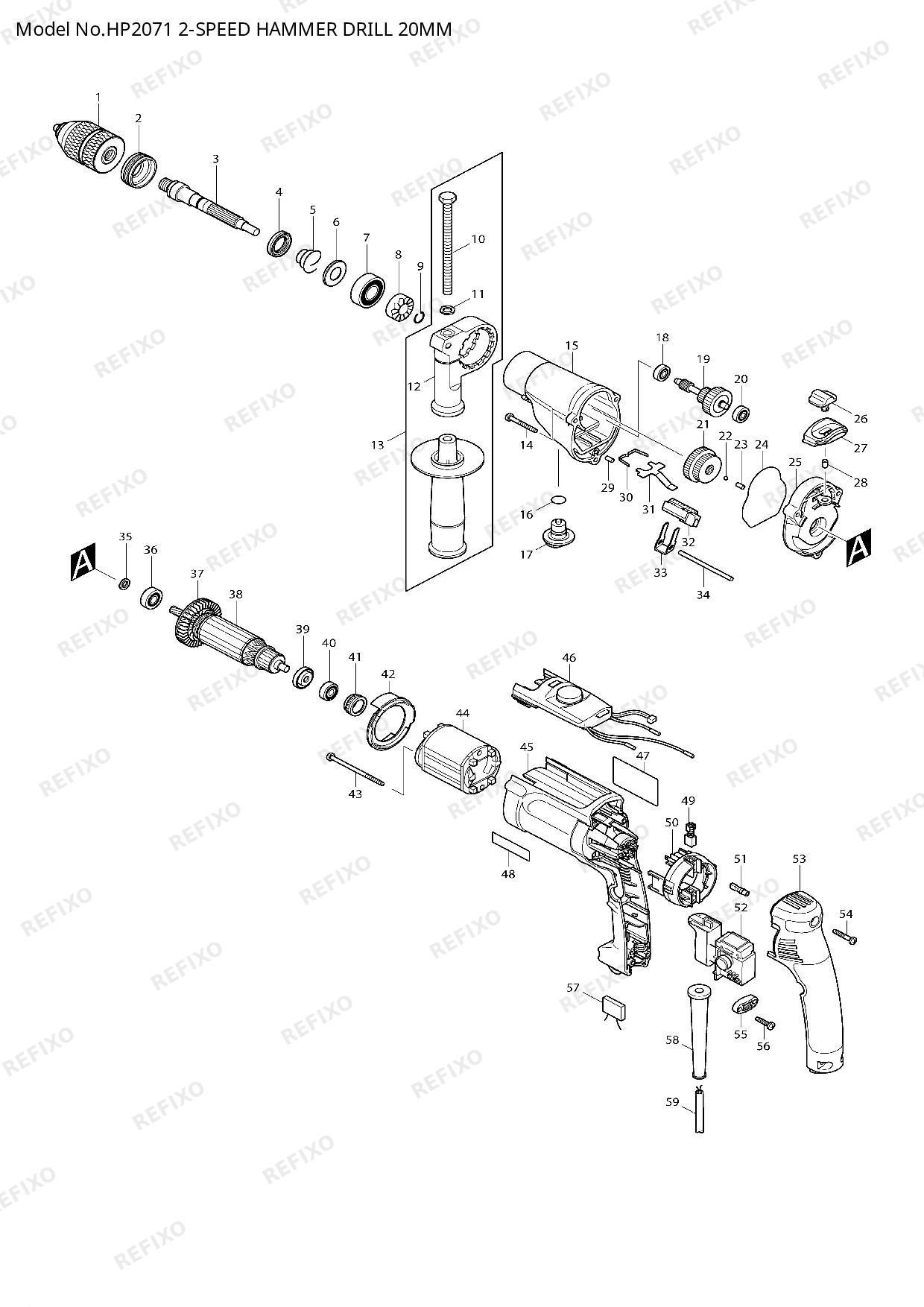 MAKITA HP2071 — схема запчастей