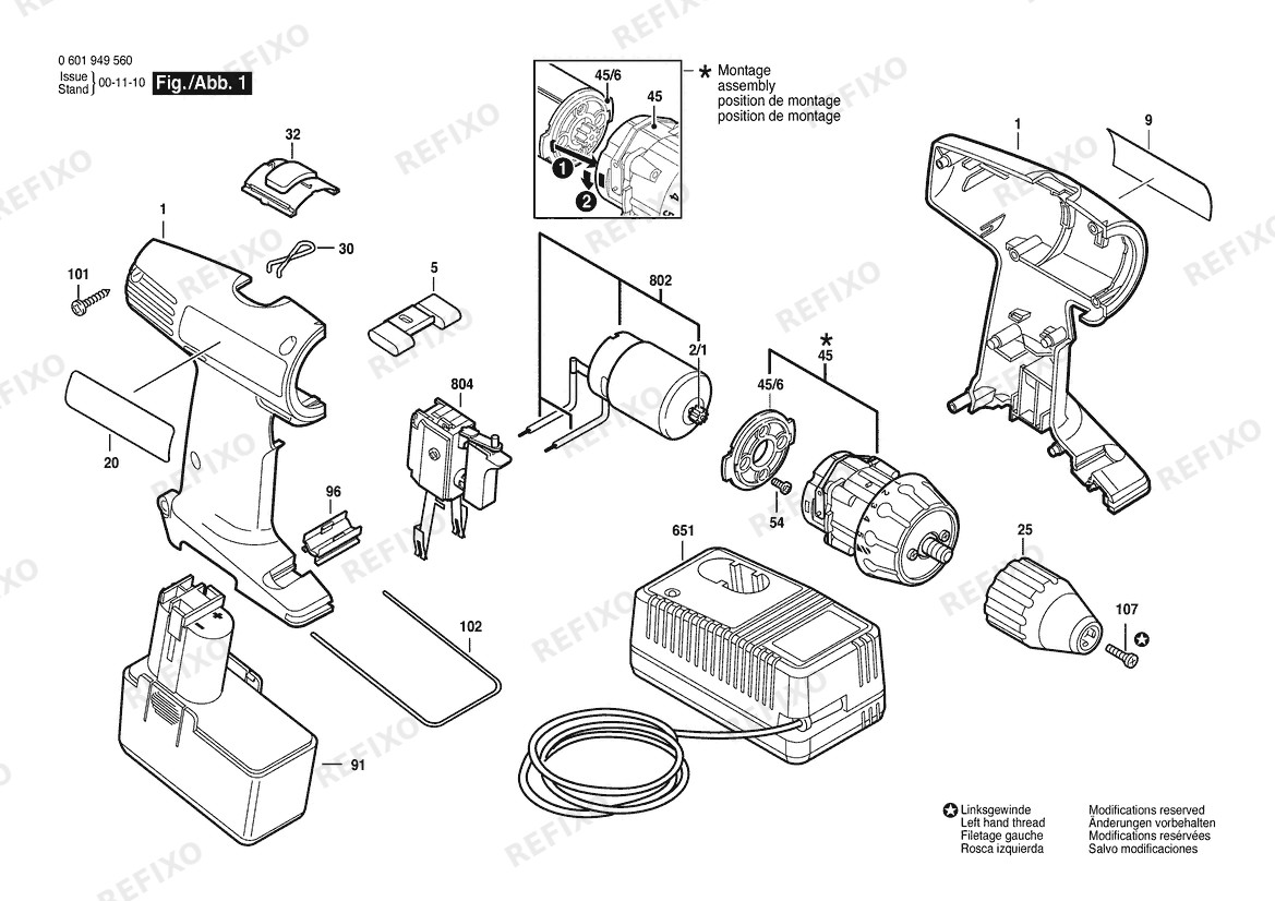 Bosch Gw- аккумуляторный - шуруповёрт 3305 | 12 V | 061 - US (0 601 949 560) — схема запчастей