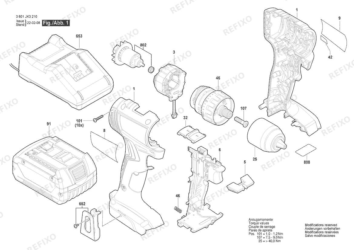 Bosch Аккумуляторный шуруповёрт GSR18V-400 | 18 V | 061 - US (3 601 JK3 210) — схема запчастей