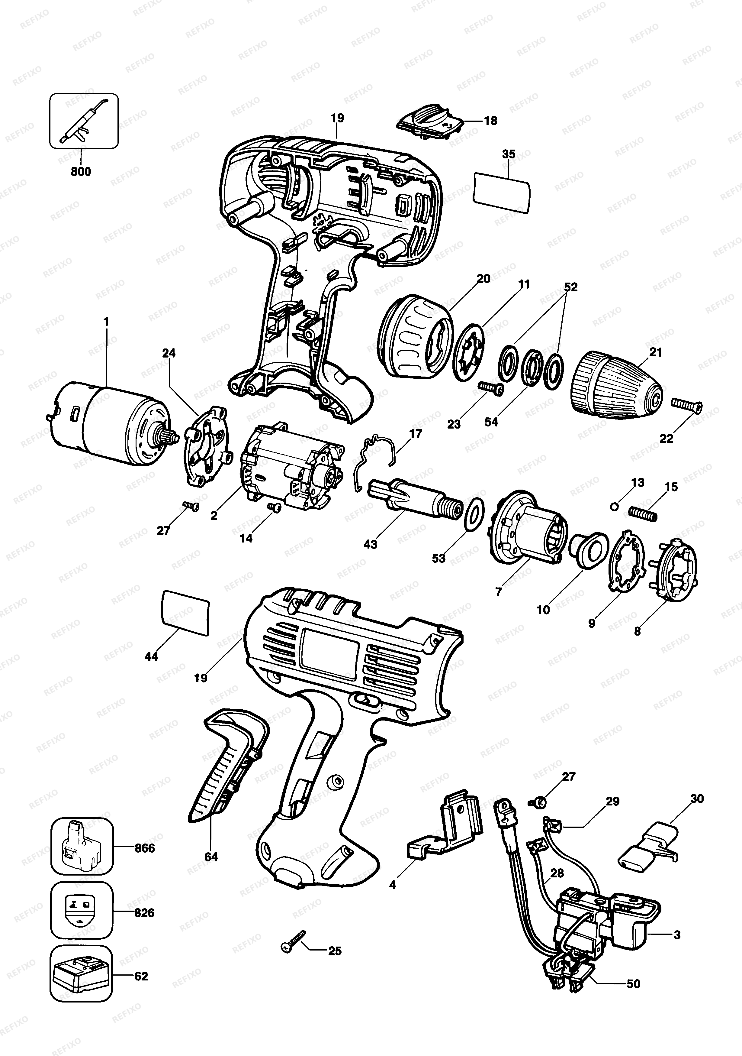 DeWalt АККУМУЛЯТОРНАЯ ДРЕЛЬ DW917K — схема запчастей