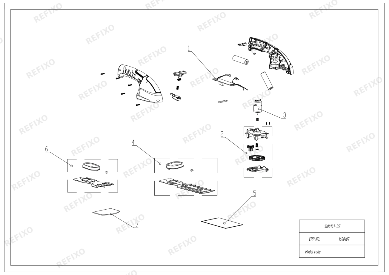 Greenworks 1600107 GW 7.2V Shear Shrubber — схема запчастей