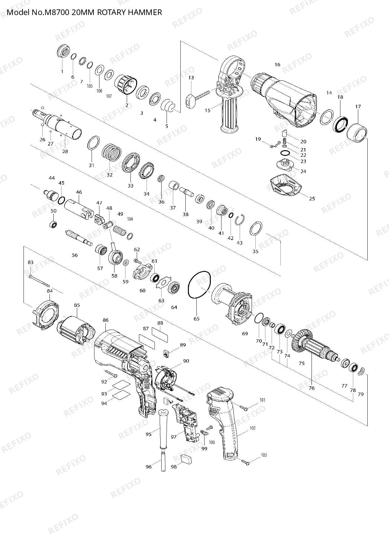 MAKITA M8700 — схема запчастей