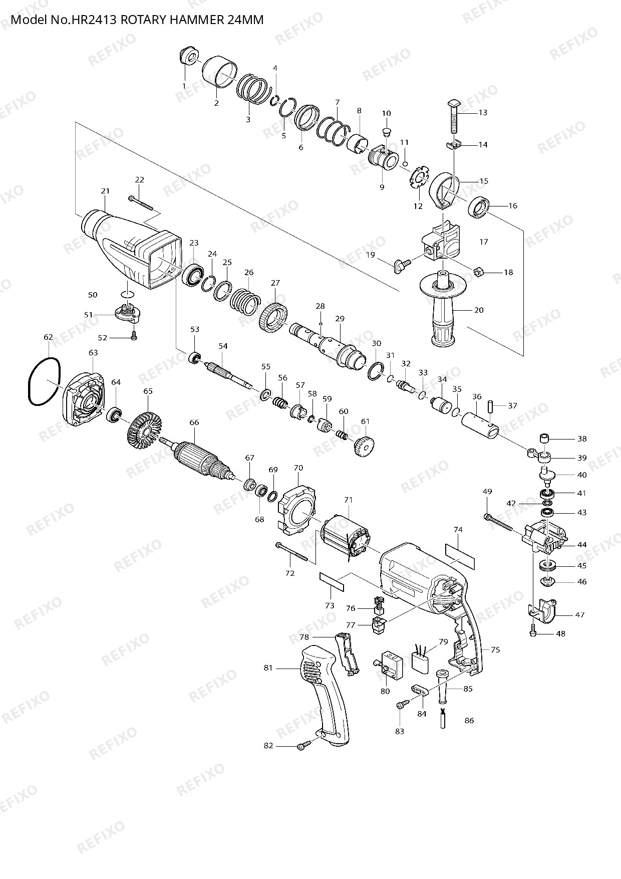 MAKITA HR2413 — схема запчастей