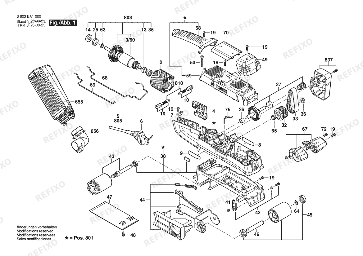 Bosch Ленточная шлифмашина PBS 75 A | 230 V (3 603 BA1 000) — схема запчастей