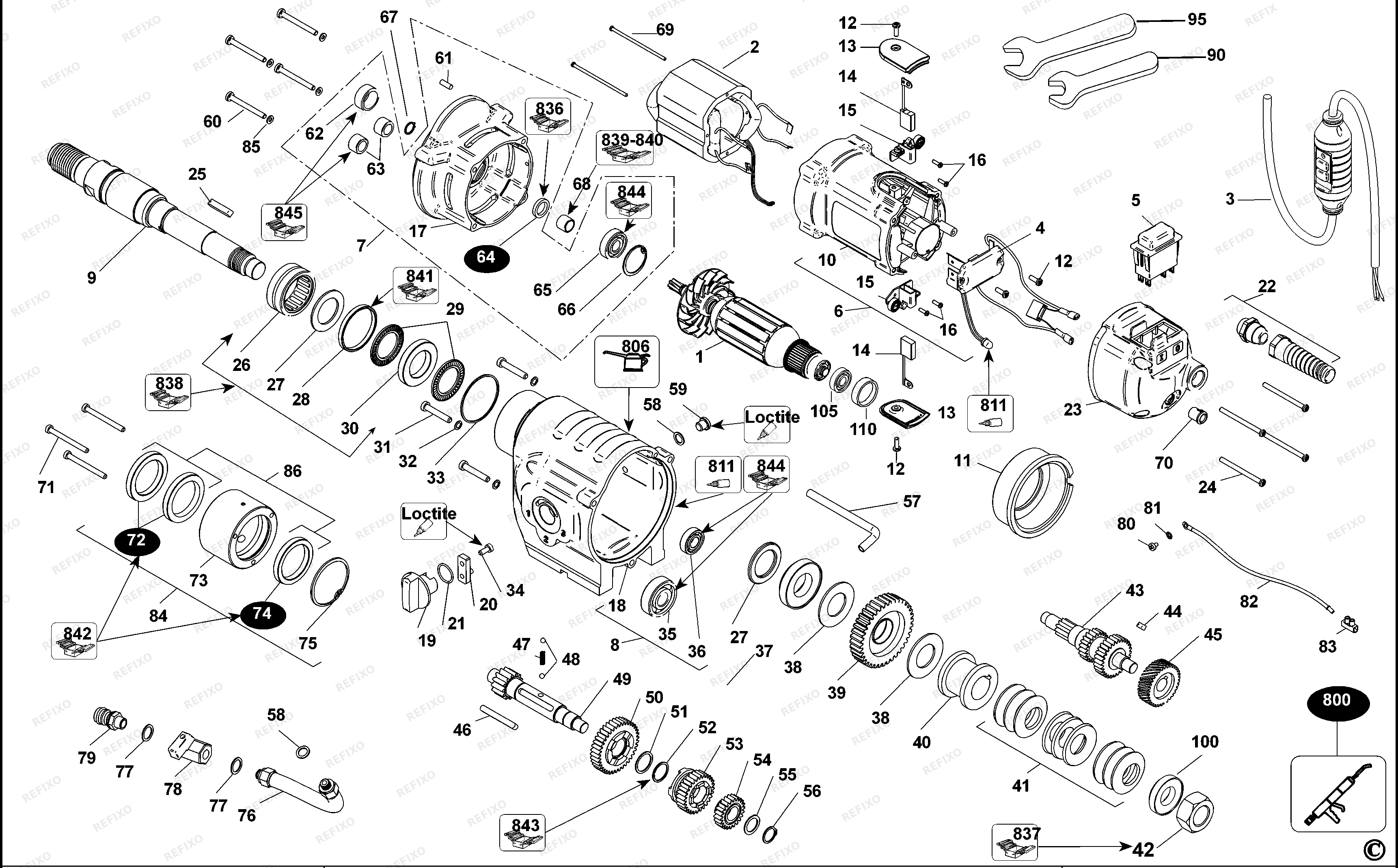 DeWalt АЛМАЗНАЯ ДРЕЛЬ D21585 — схема запчастей