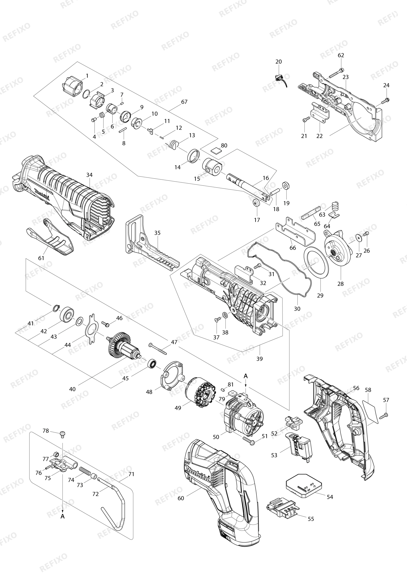 MAKITA DJR187 — схема запчастей