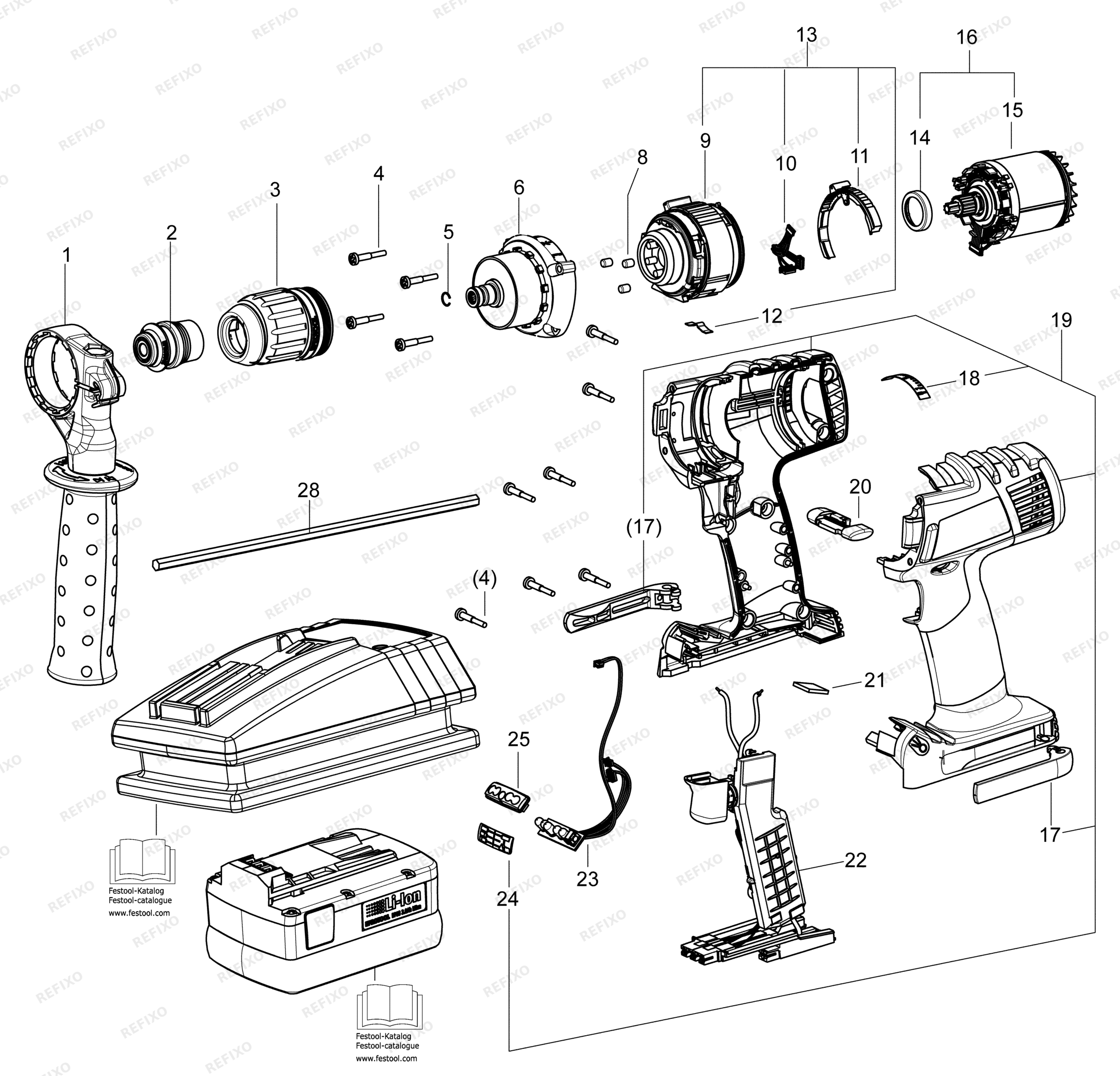 Festool DRC 184 - аккумуляторный шуруповёрт 768173 — схема запчастей