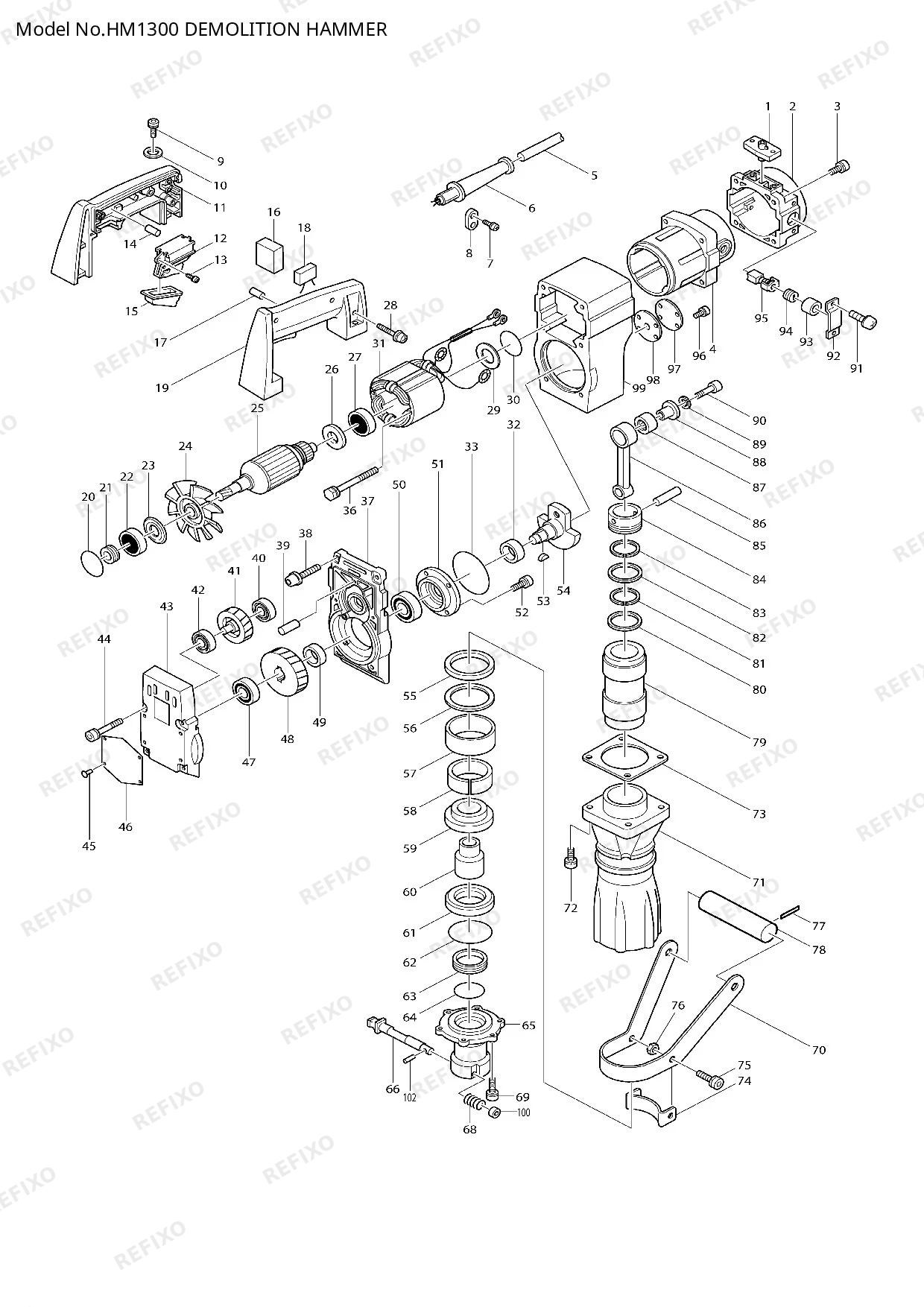 MAKITA HM1300 — схема запчастей