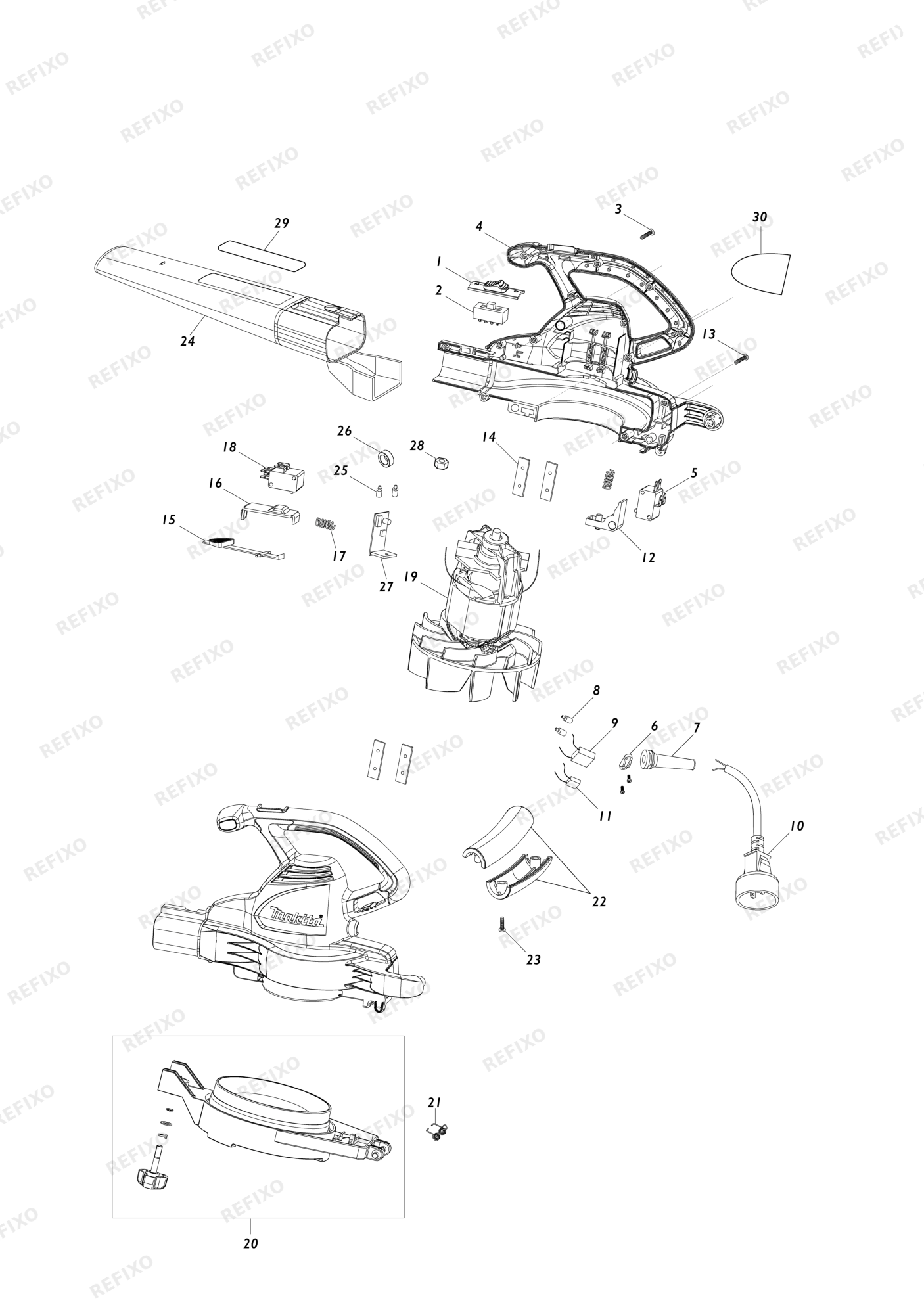 MAKITA UB0801 — схема запчастей