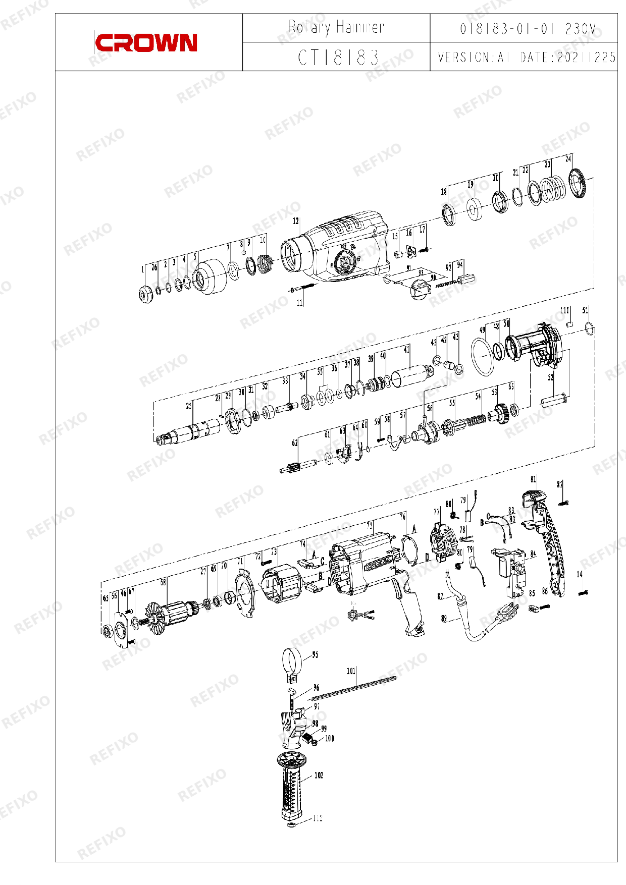 CROWN CT18183 (до с.н. 2300...) — схема запчастей