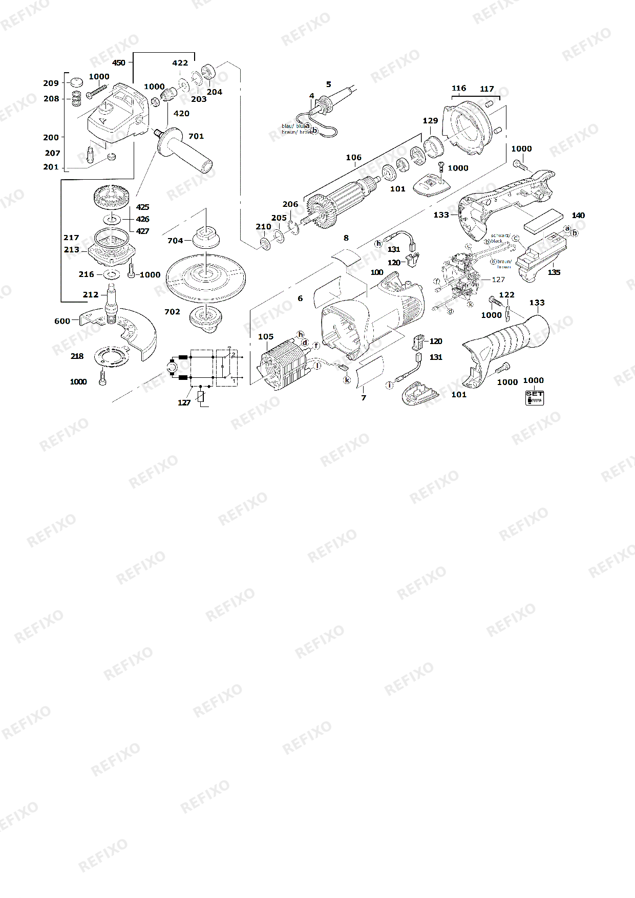 MILWAUKEE AG16 125INOX 4933407345 4000463864 — схема запчастей