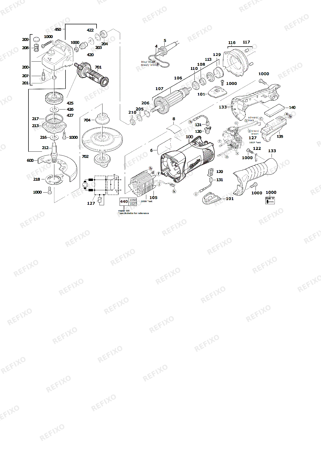 MILWAUKEE AGV17 125INOX 4933449870 4000449871 — схема запчастей