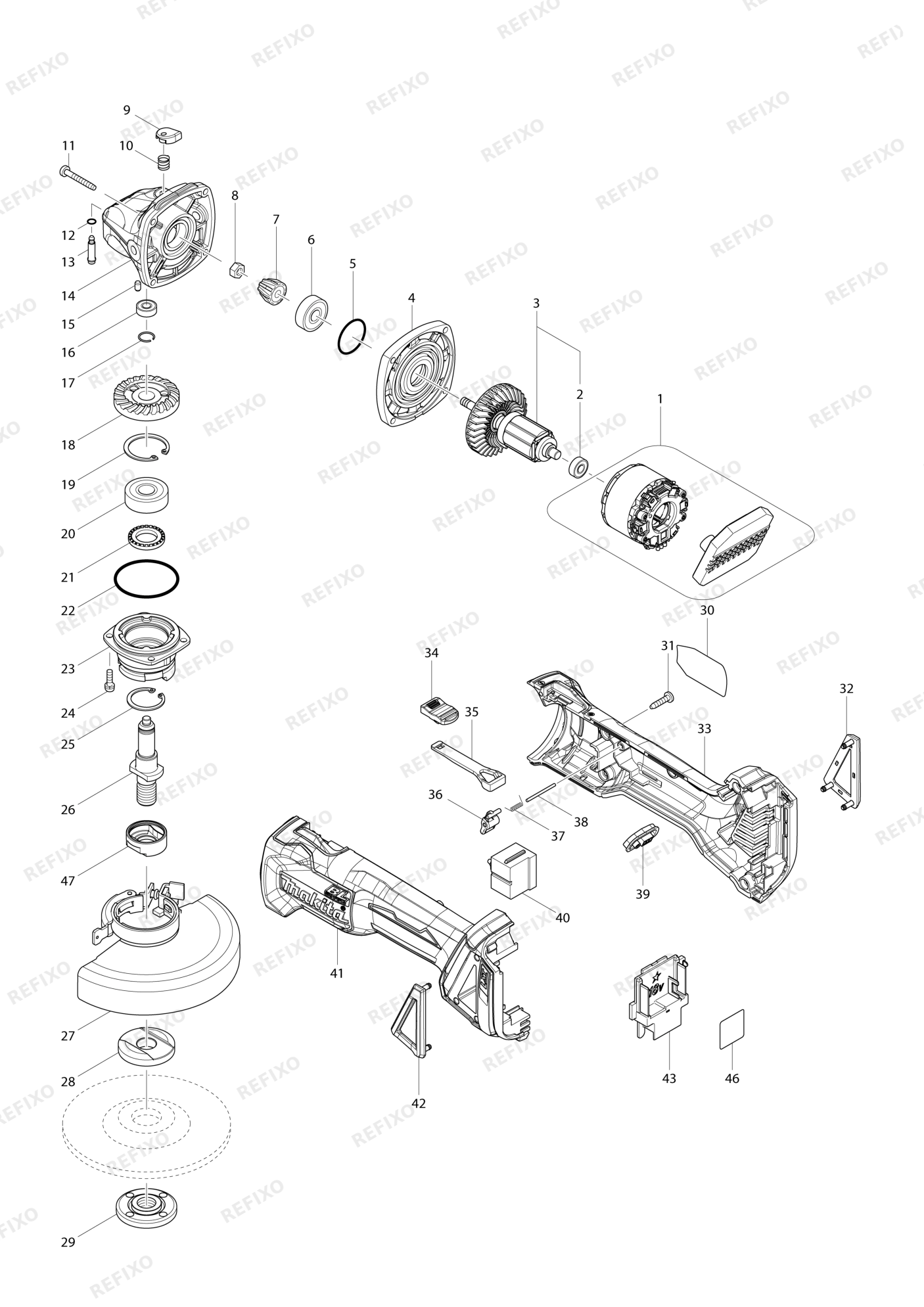 MAKITA DGA506 — схема запчастей