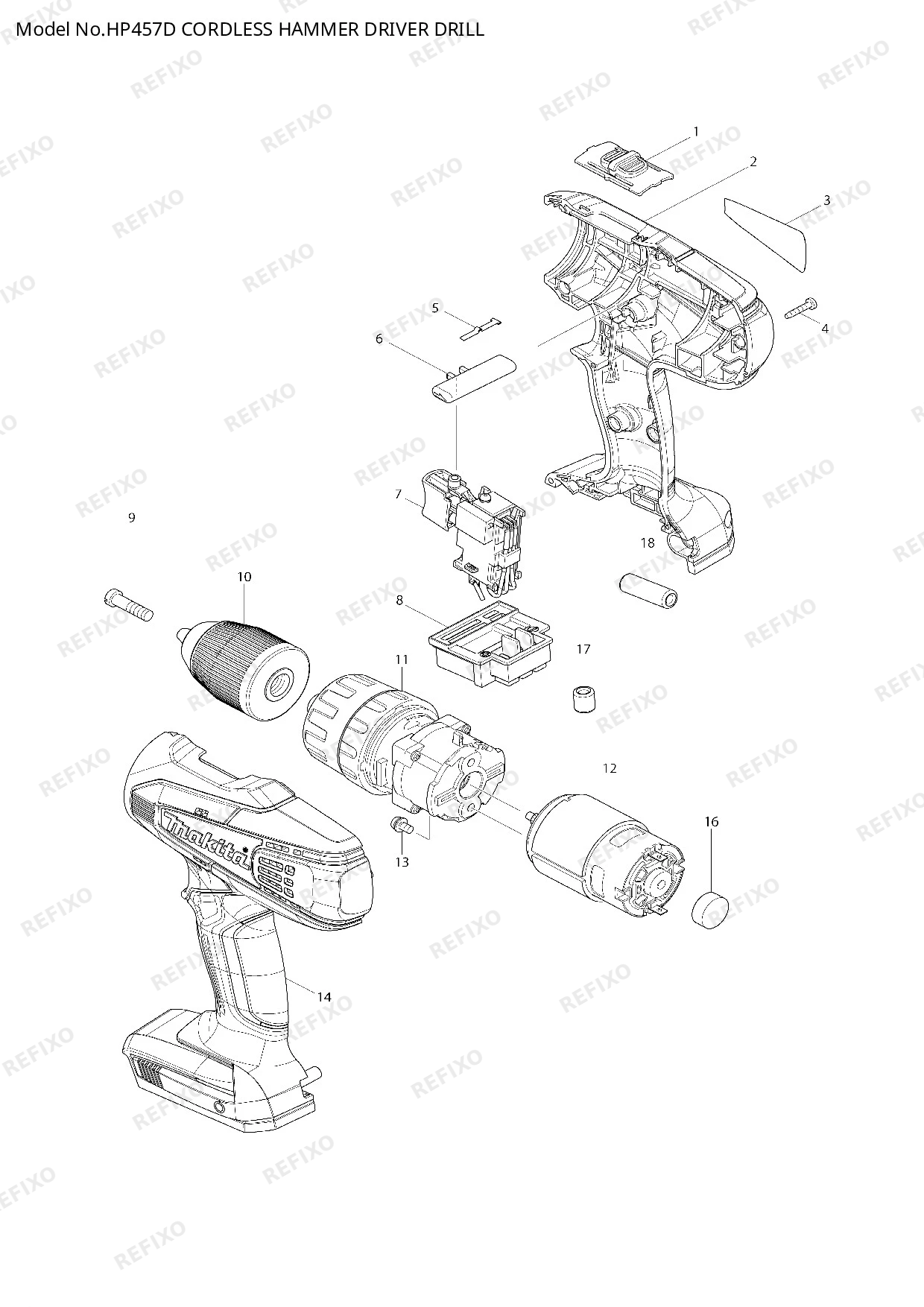 MAKITA HP457D — схема запчастей
