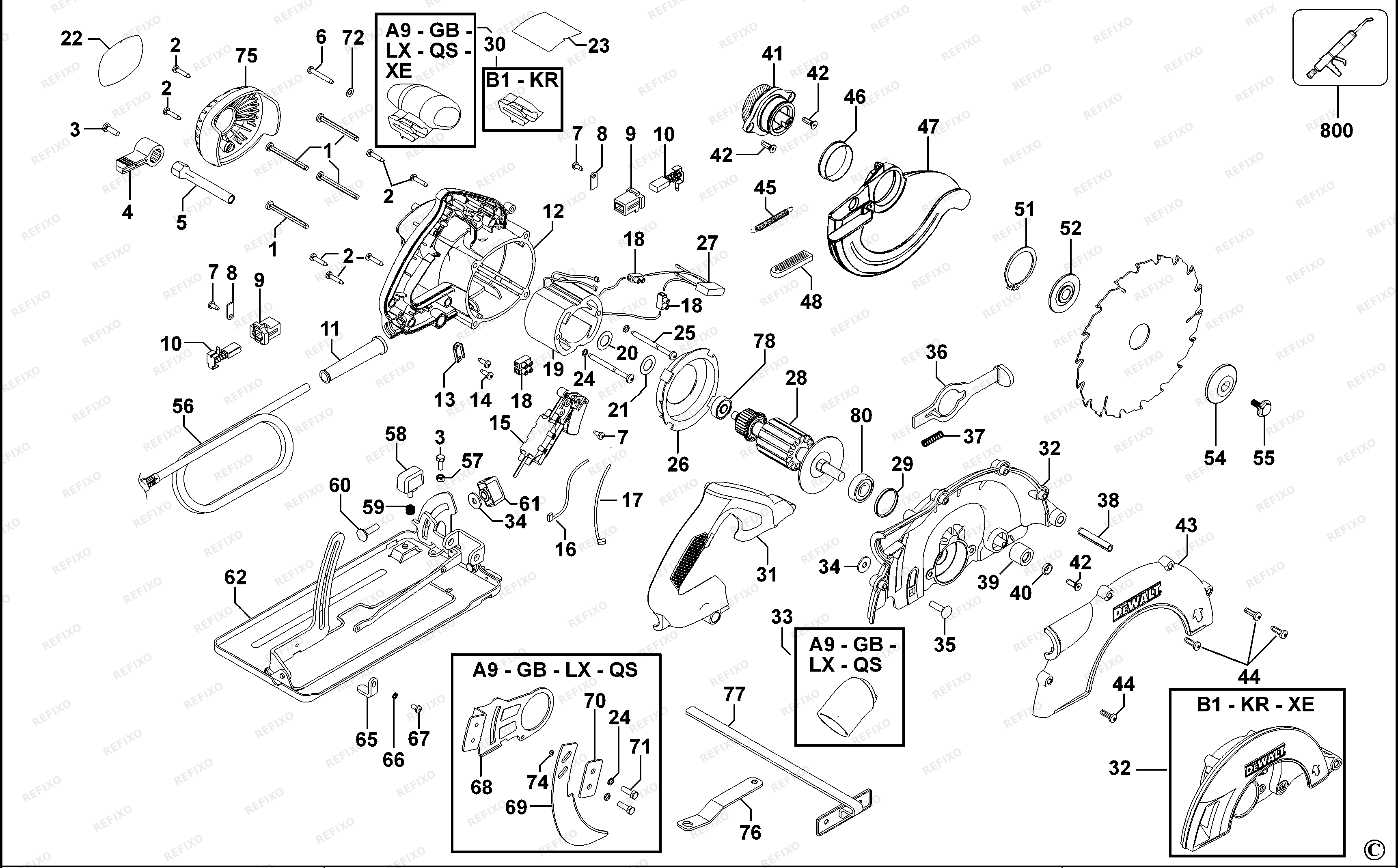 DeWalt ДИСКОВАЯ ПИЛА D23620 — схема запчастей