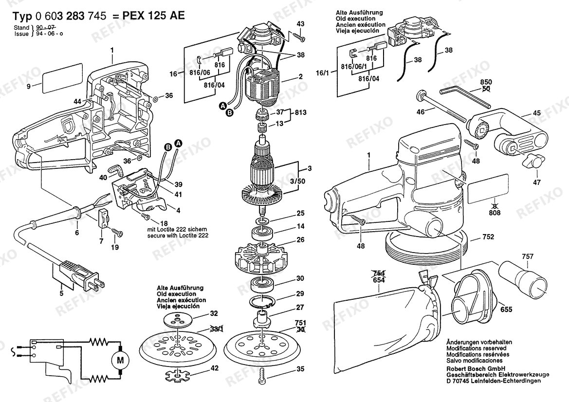 Bosch Hw- эксцентриковая шлифмашина PEX 125 AE | 115 V | 030 - CA (0 603 283 745) — схема запчастей