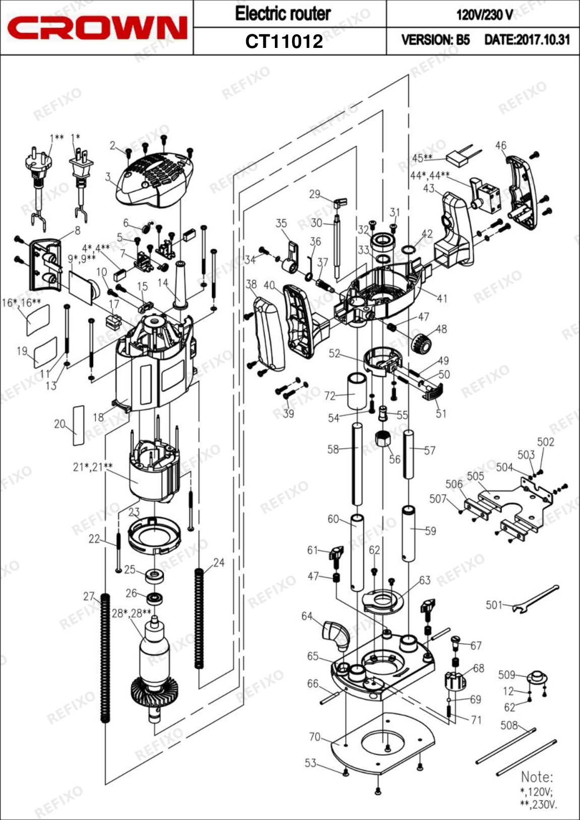 CROWN CT11012 — схема запчастей