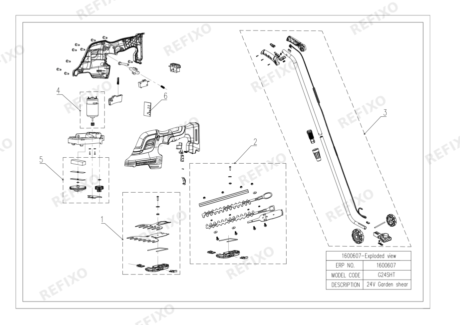 Greenworks 1600607-G24SHT-Explodedview — схема запчастей