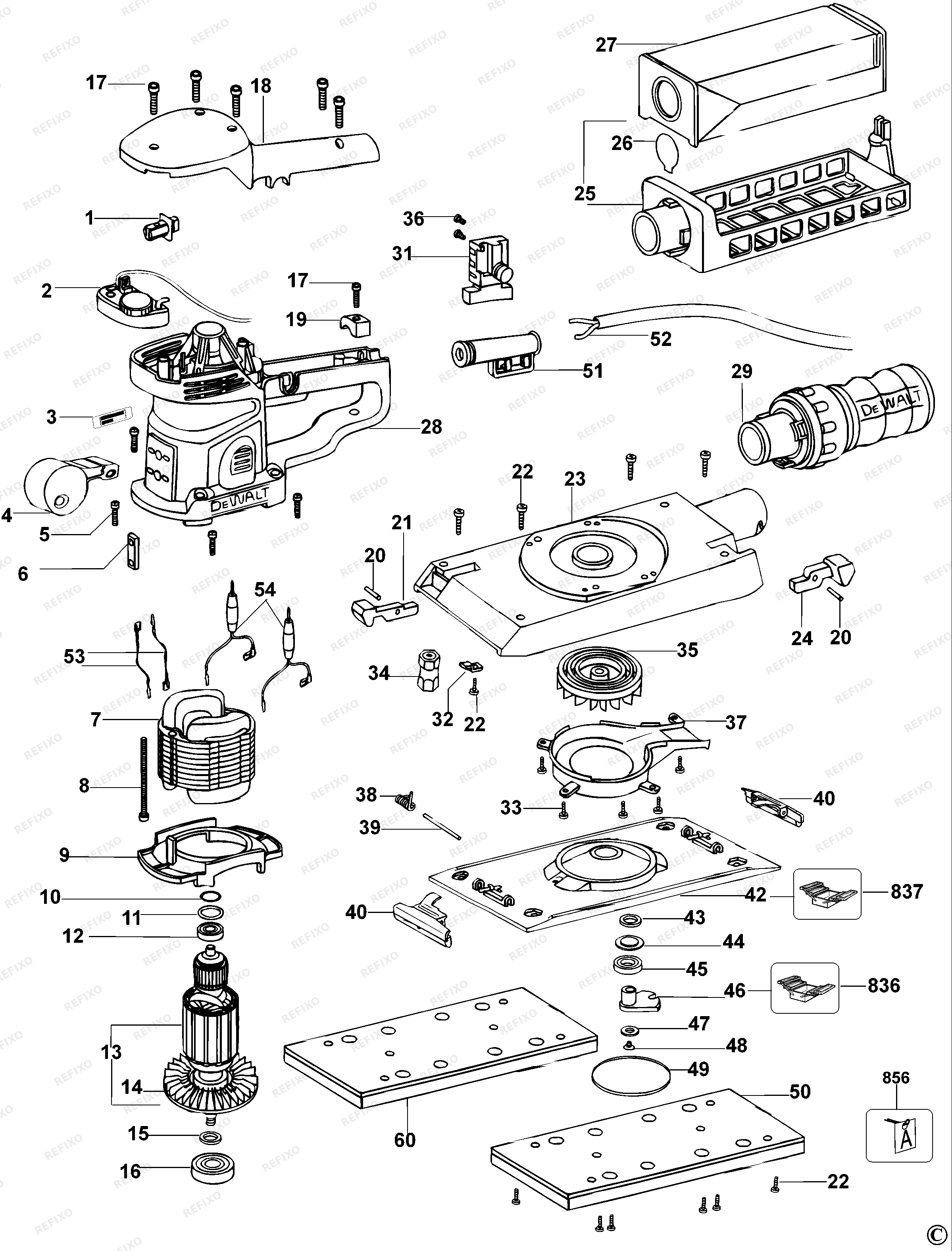 DeWalt ШЛИФОВАЛЬНЫЙ СТАНОК D26420 — схема запчастей