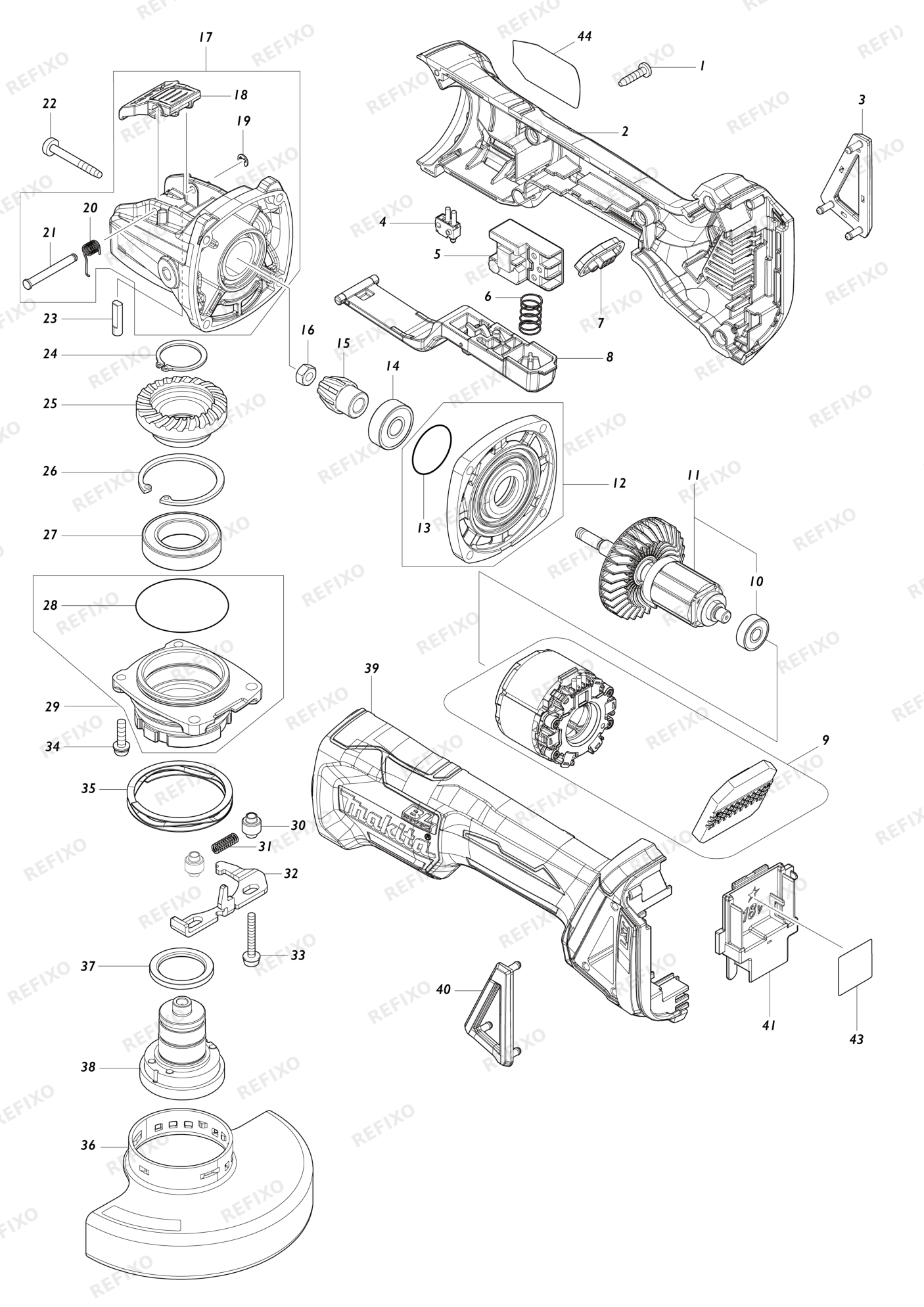 MAKITA DGA520 — схема запчастей