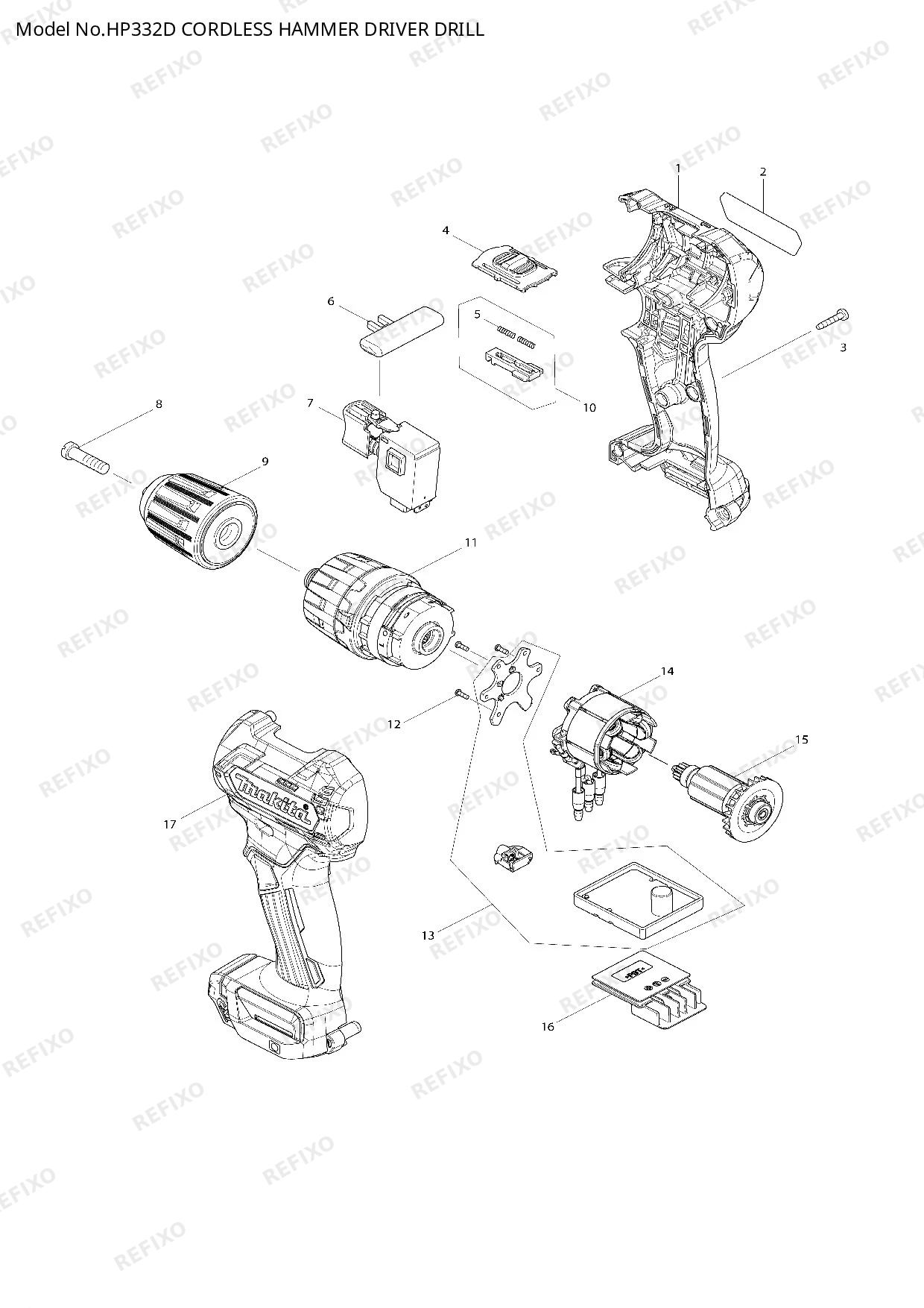 MAKITA HP332D — схема запчастей