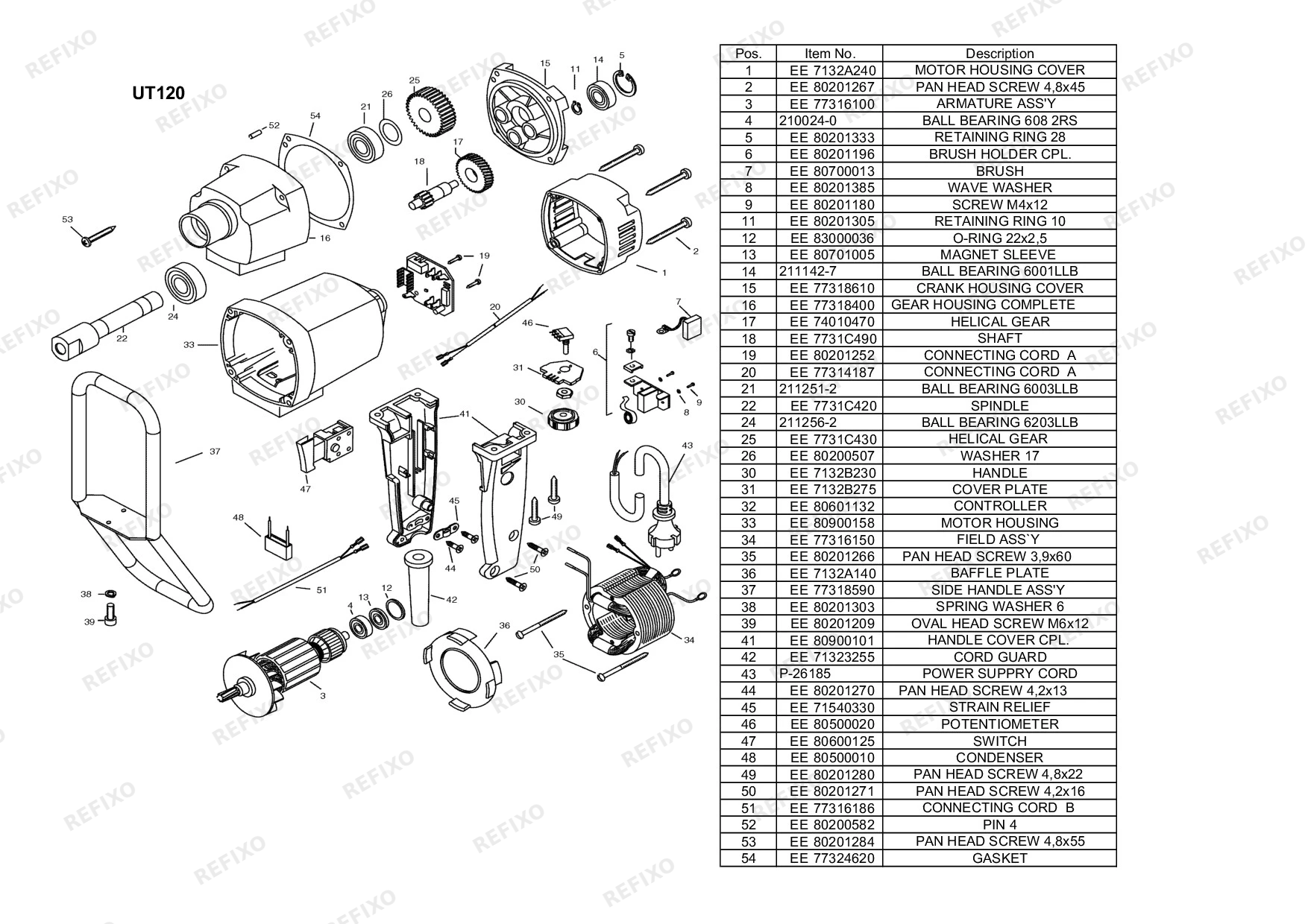 MAKITA UT120 — схема запчастей