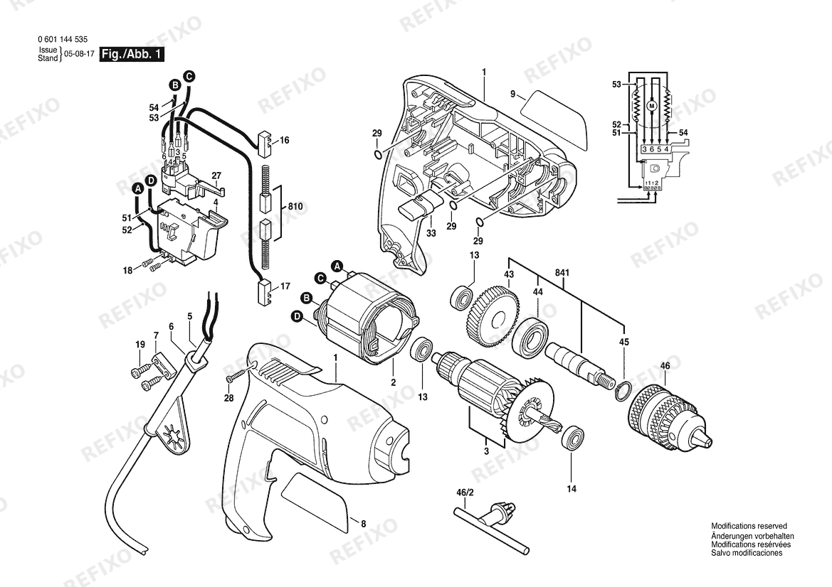 Bosch Дрель GBM 450 | 120 V | 061 - US (0 601 144 535) — схема запчастей