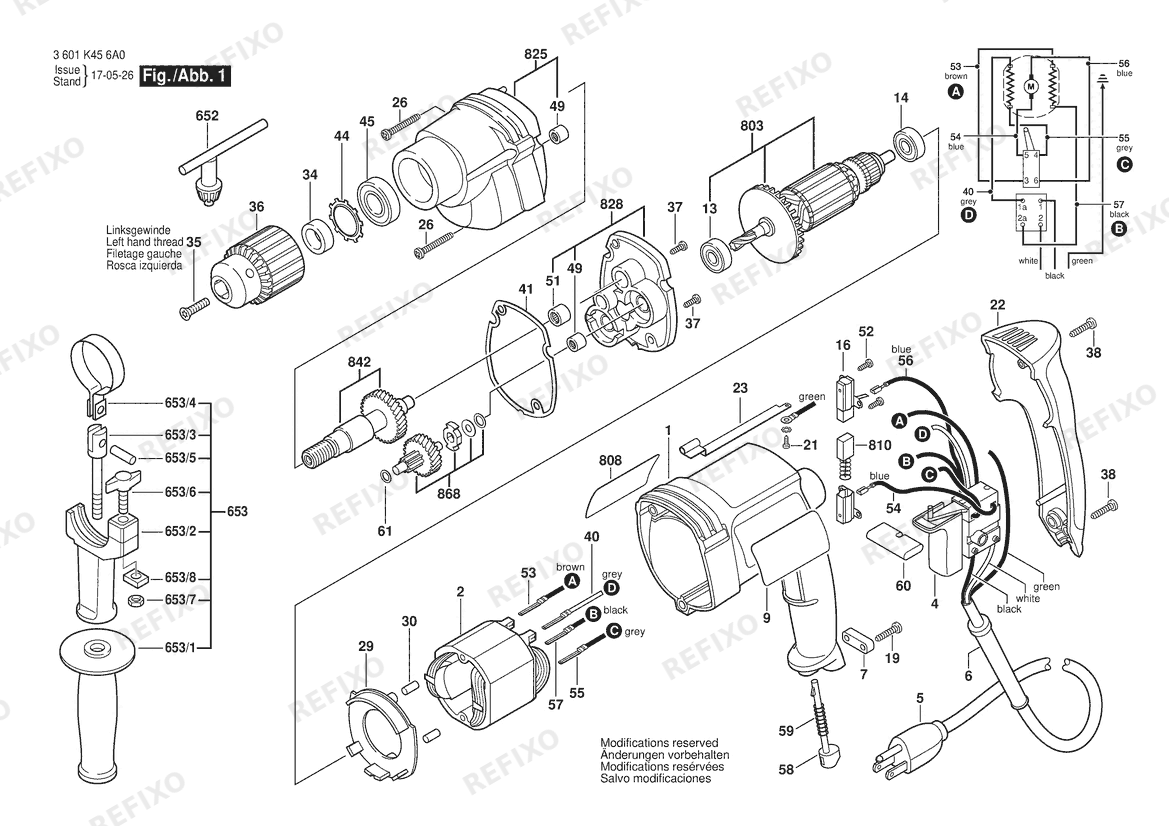 Bosch Дрель 1013VSR | 120 V | 061 - US (3 601 K45 6A0) — схема запчастей