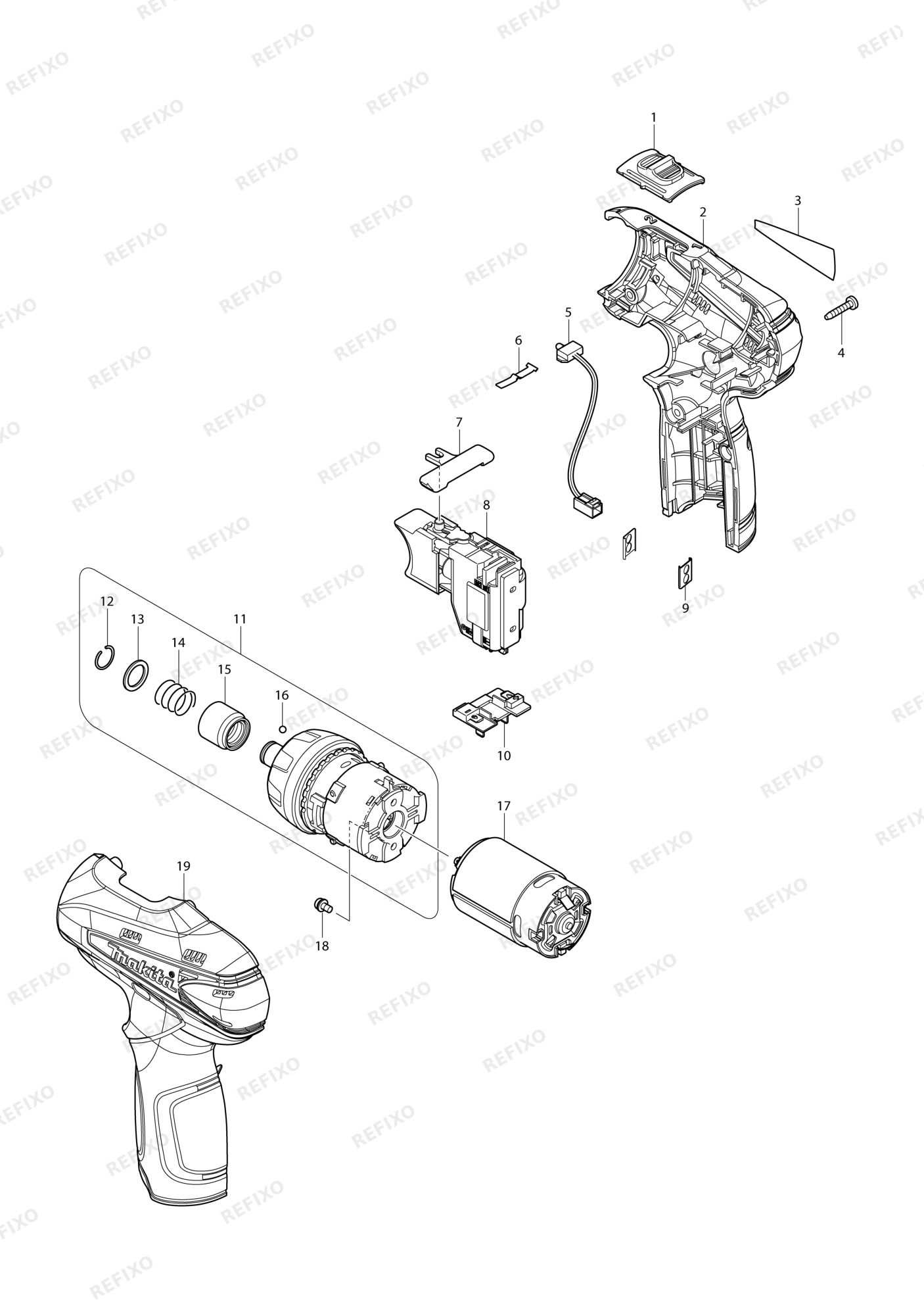 MAKITA DF030D — схема запчастей