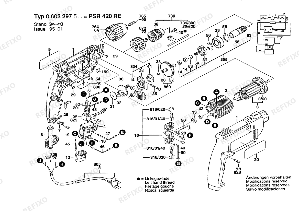 Bosch Hw- шуруповёрт PSR 420 RE | 230 V | 001 - EU (0 603 297 503) — схема запчастей