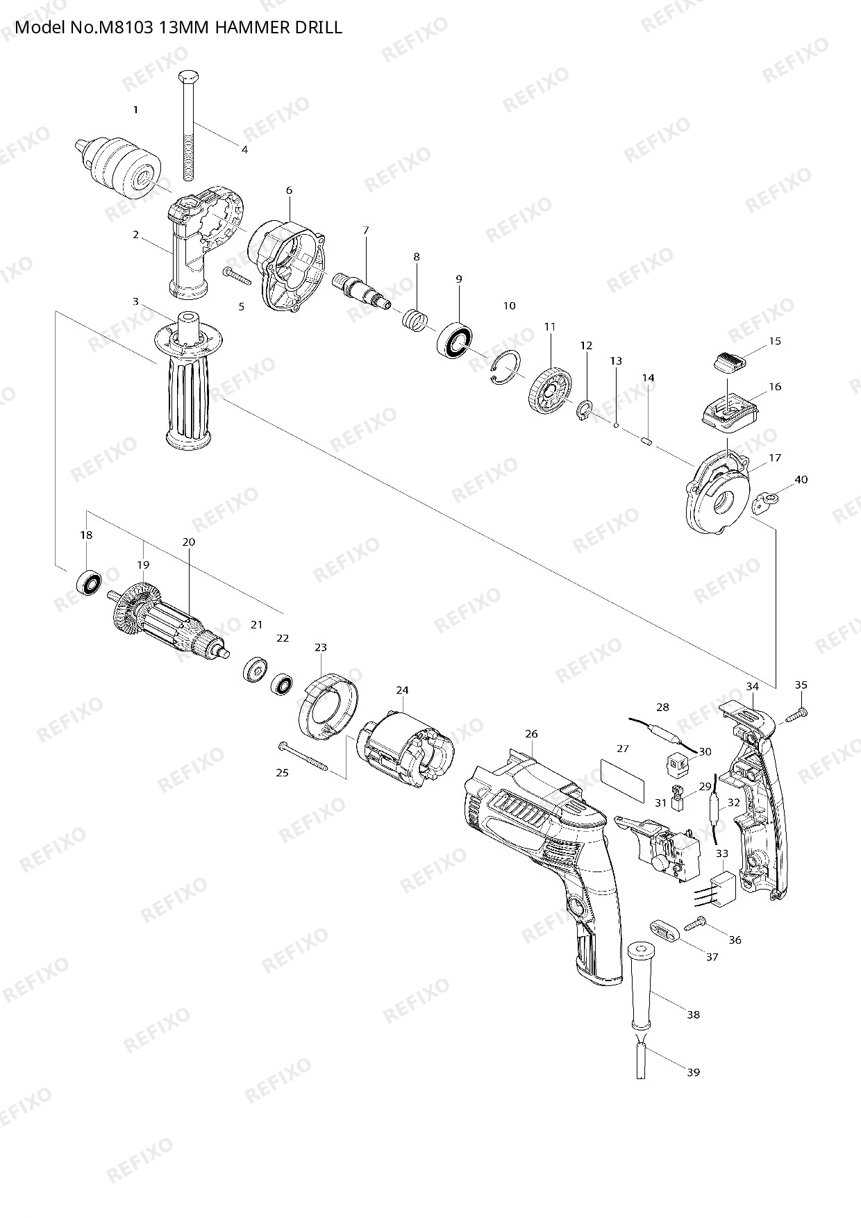 MAKITA M8103 — схема запчастей