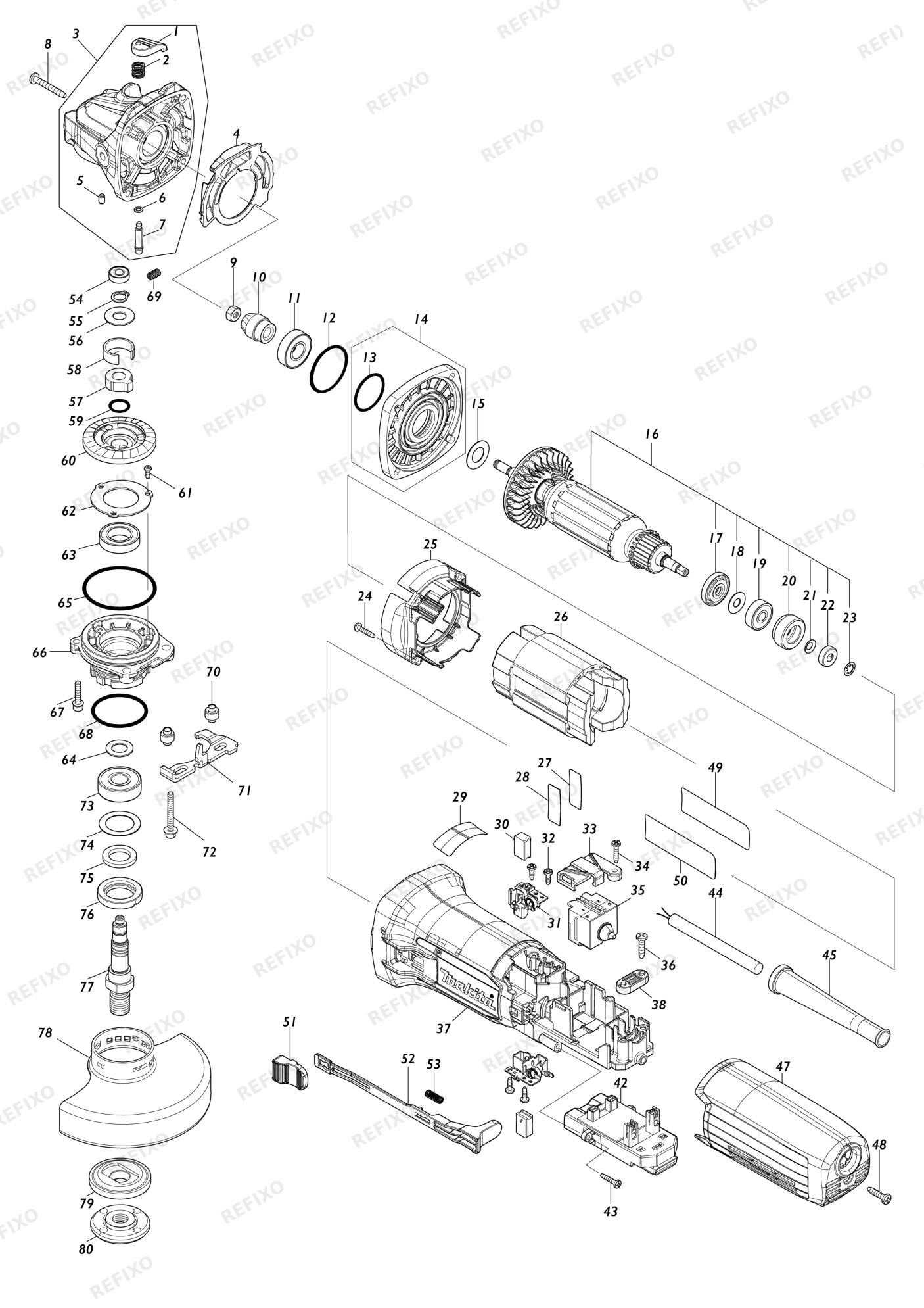 MAKITA GA4592 — схема запчастей