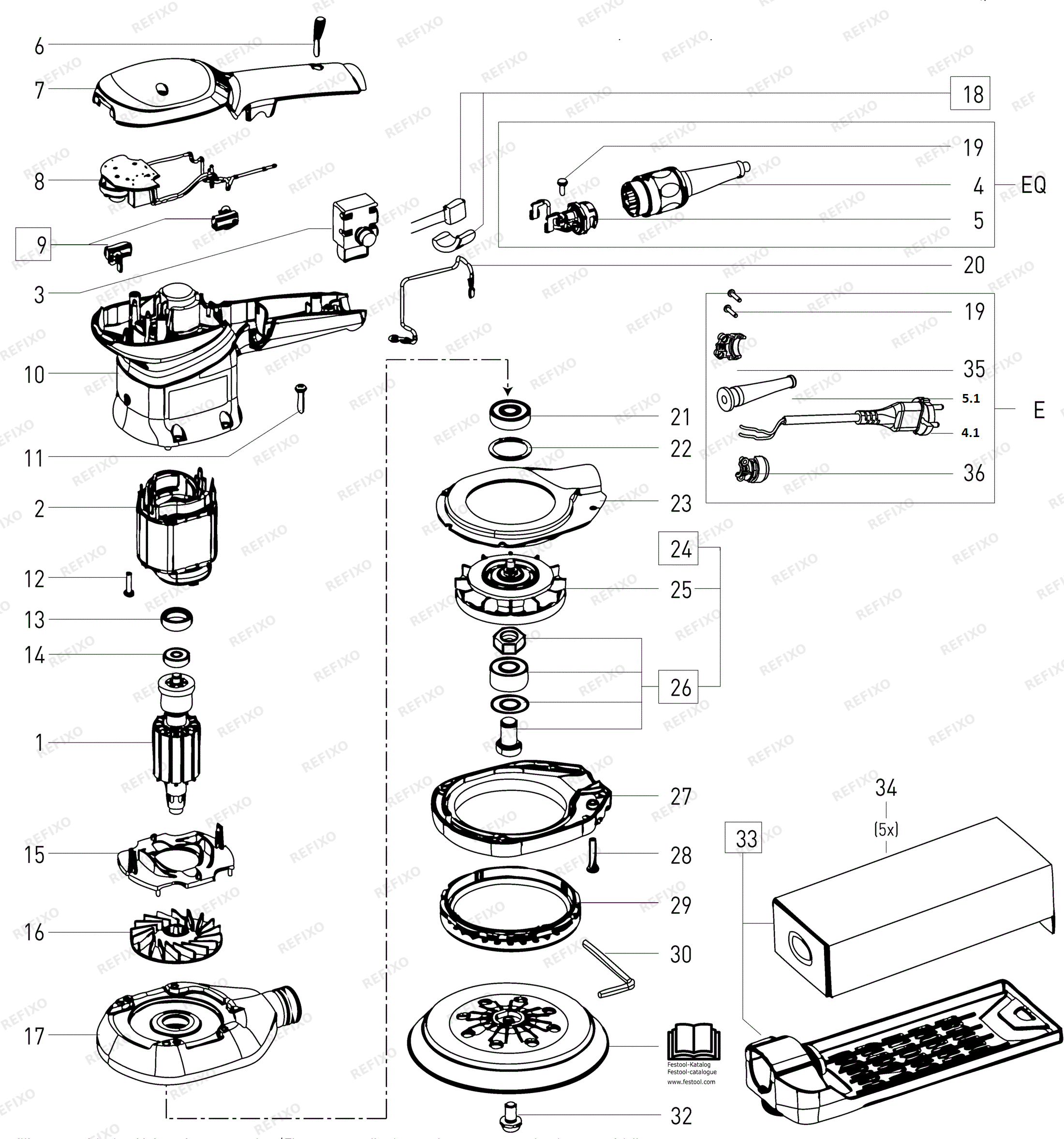 Festool ETS 1503 EQ 230V - эксцентриковая шлифмашина 499953 — схема запчастей