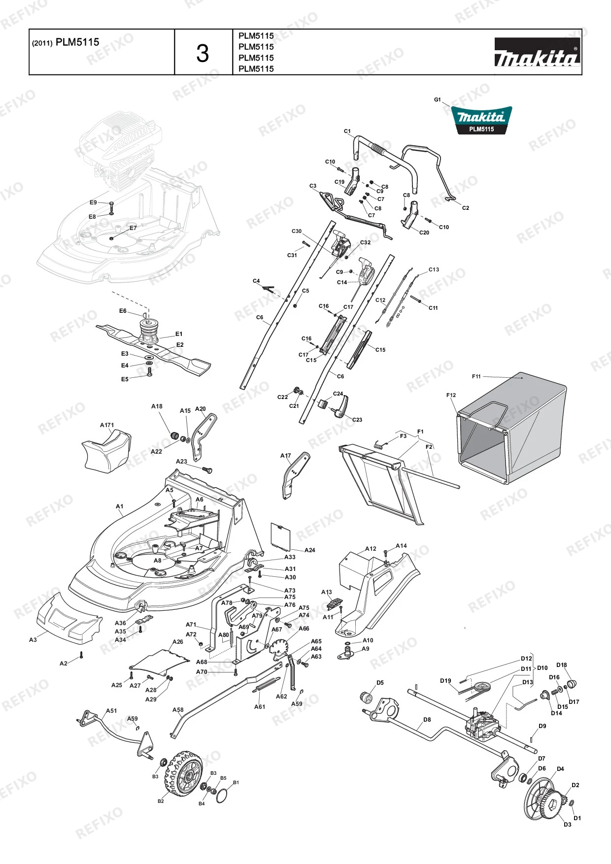 MAKITA PLM5115 — схема запчастей